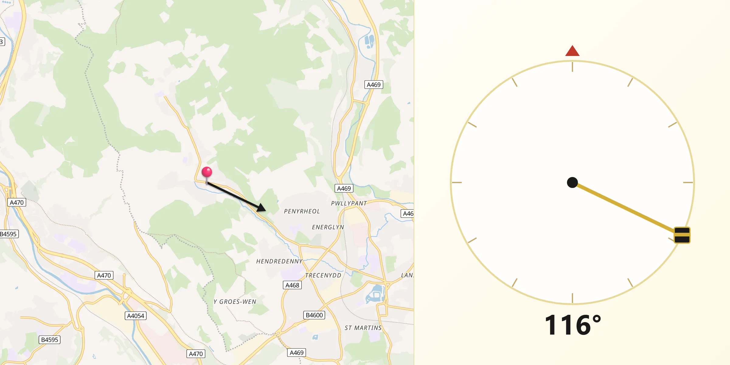 Qibla Direction from Abertridwr