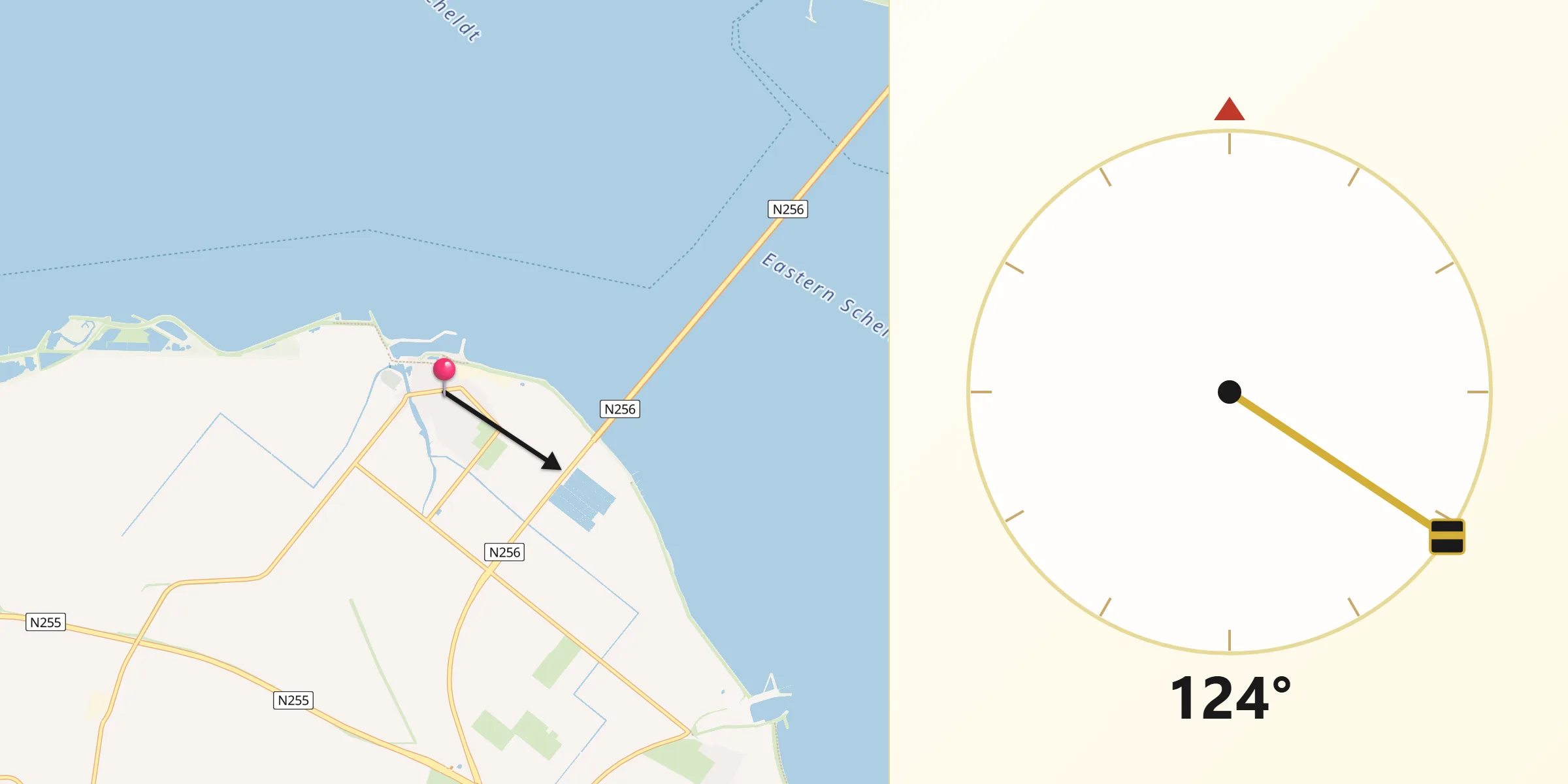 Qibla Richting vanaf Colijnsplaat