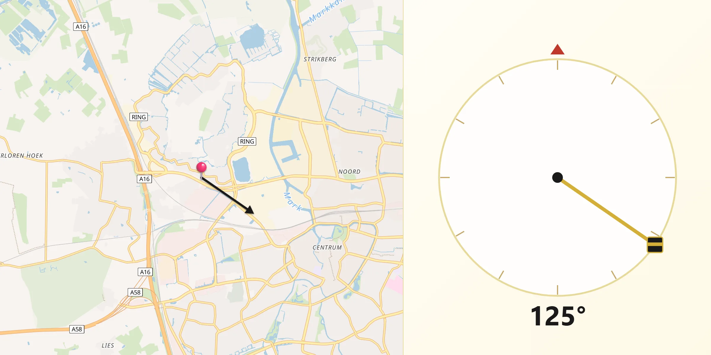 Qibla Richting vanaf Gageldonk