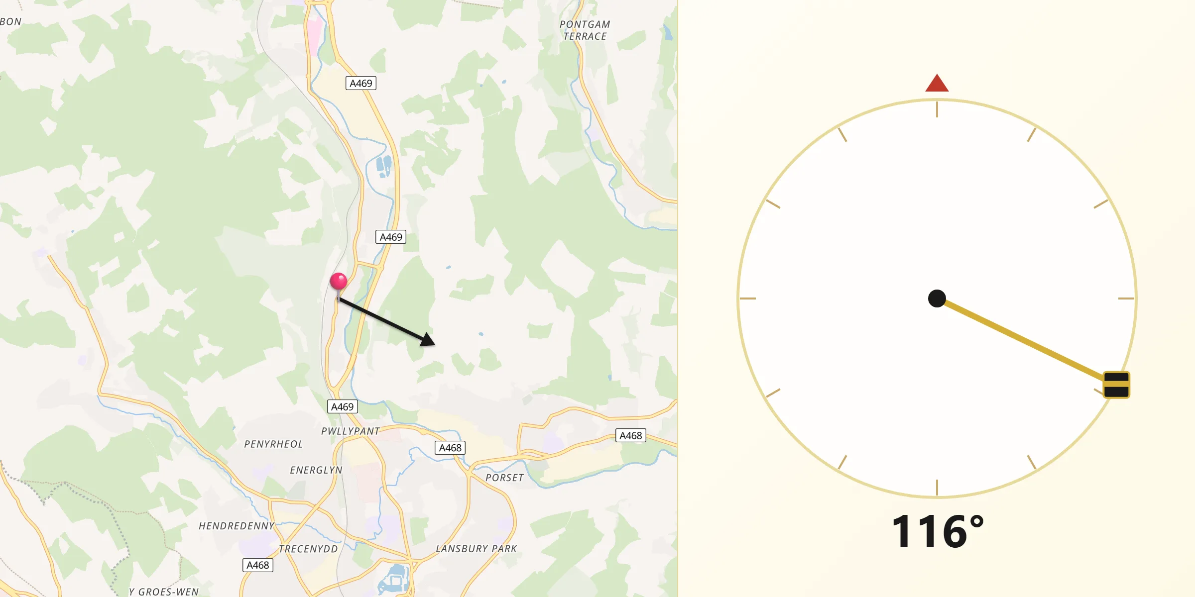 Qibla Direction from Llanbradach