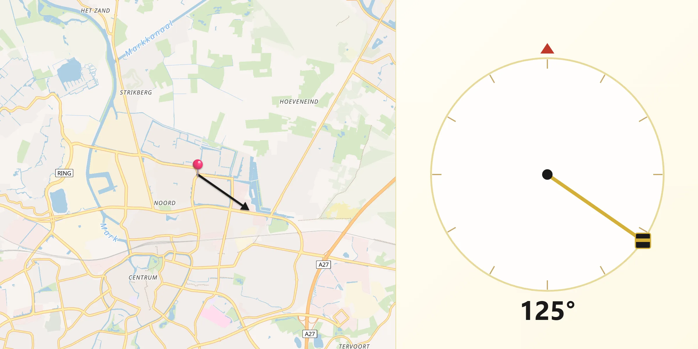 Qibla Richting vanaf Hoge Vucht