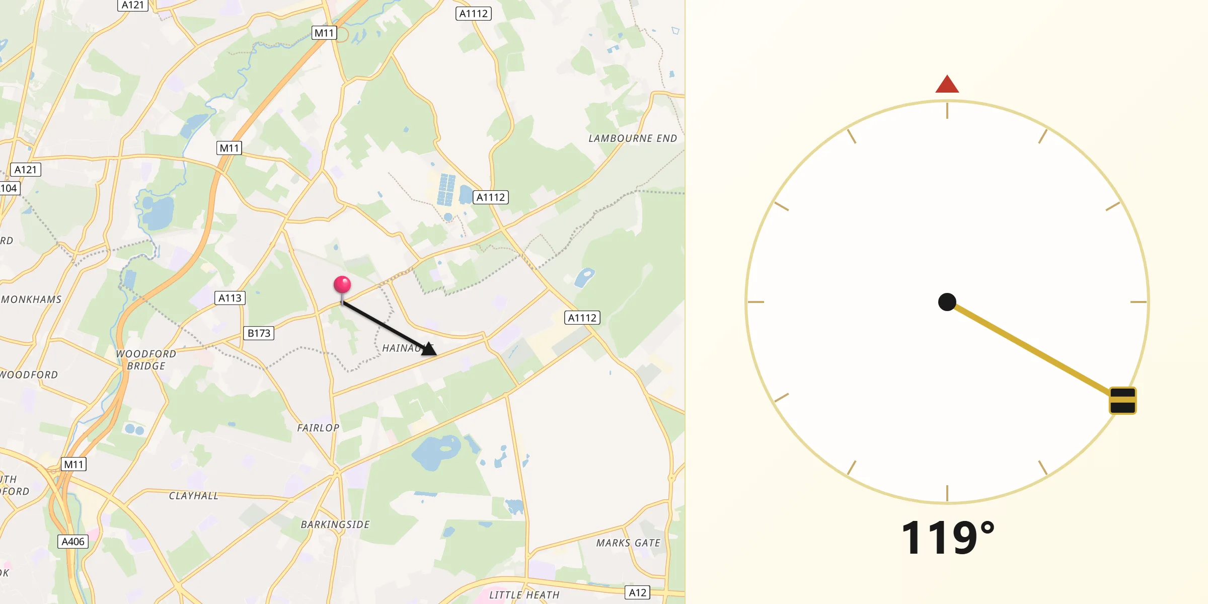 Qibla Direction from Grange Hill