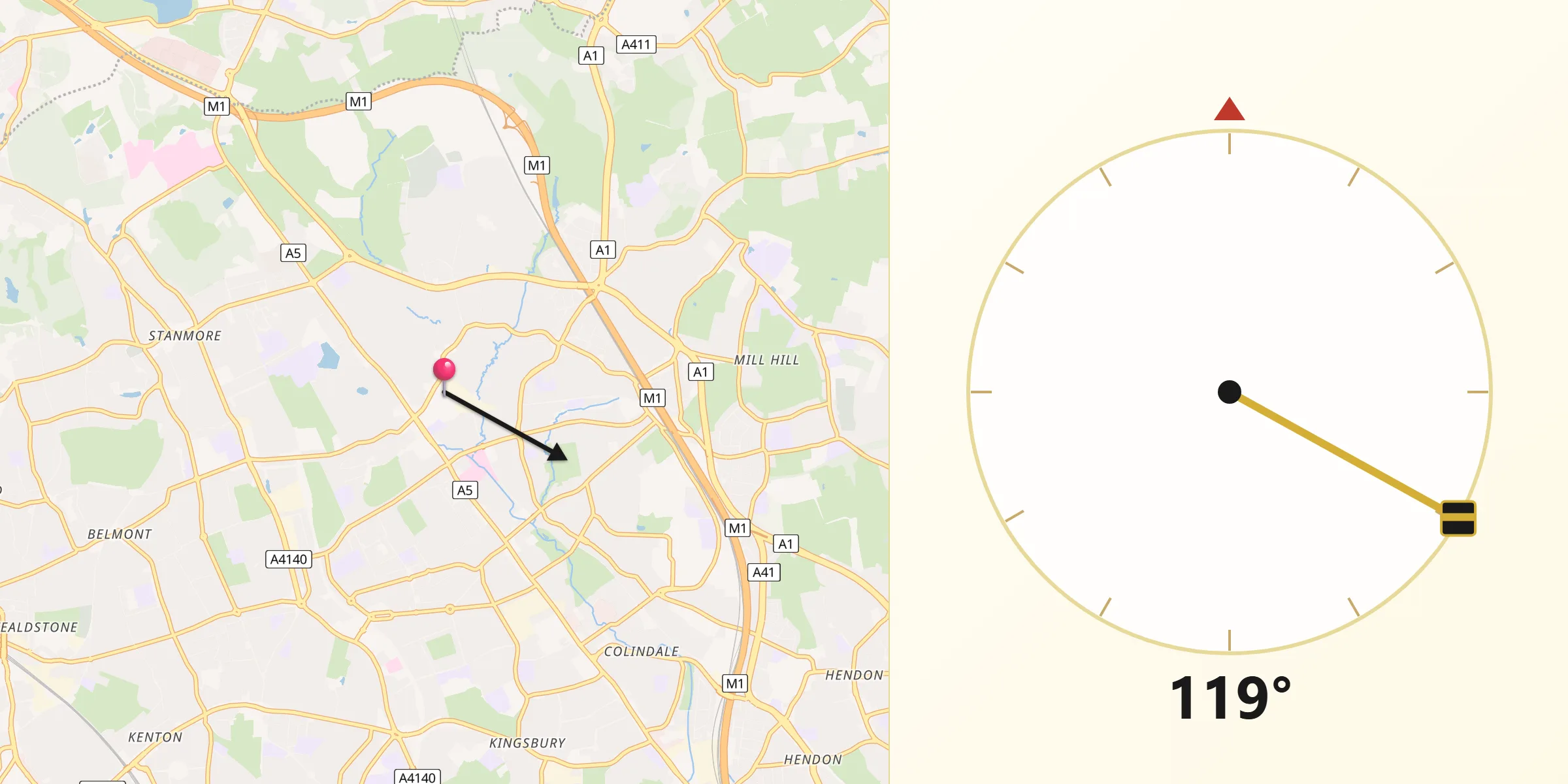 Qibla Direction from Edgware