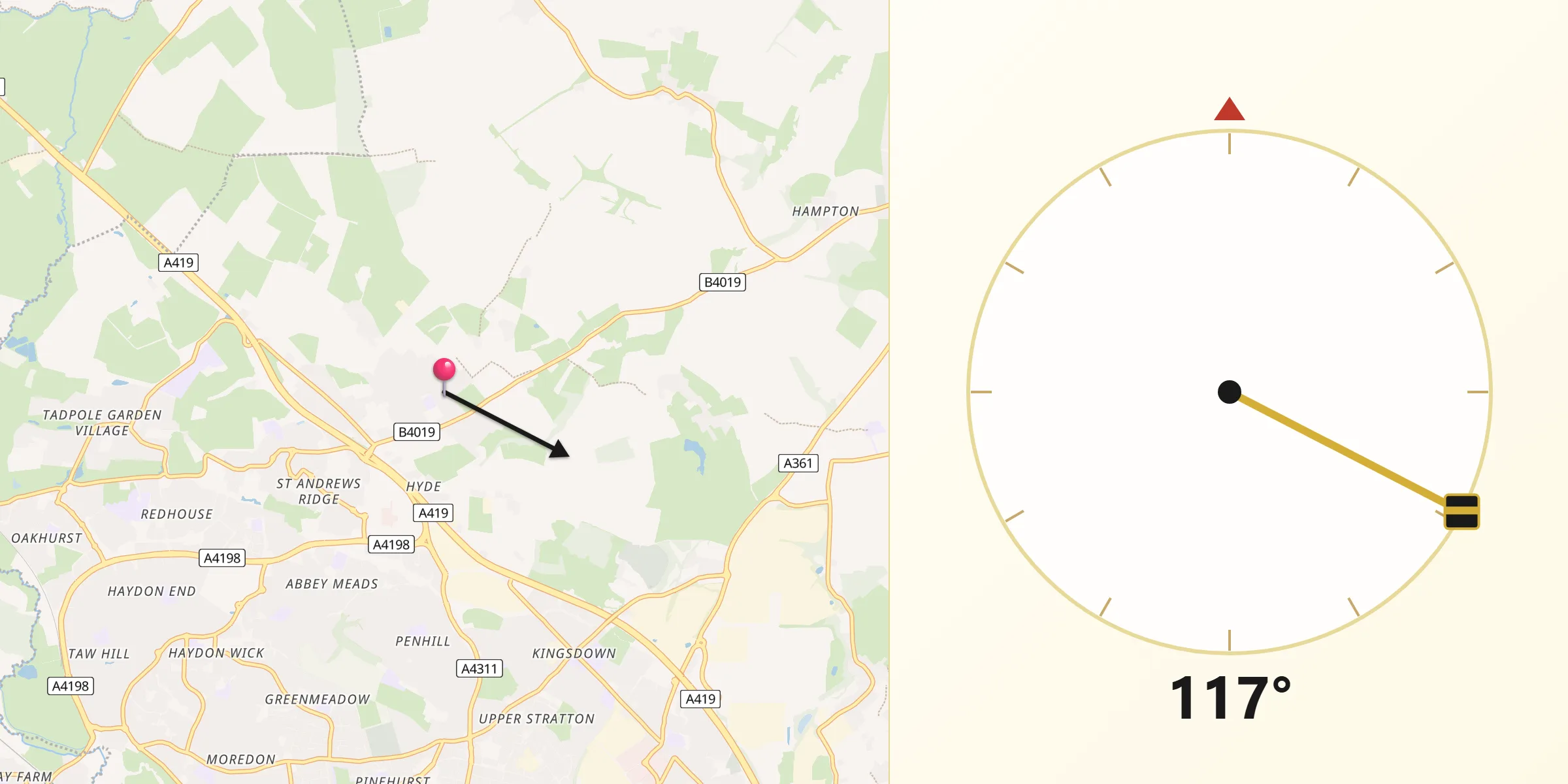 Qibla Direction from Broad Blunsdon