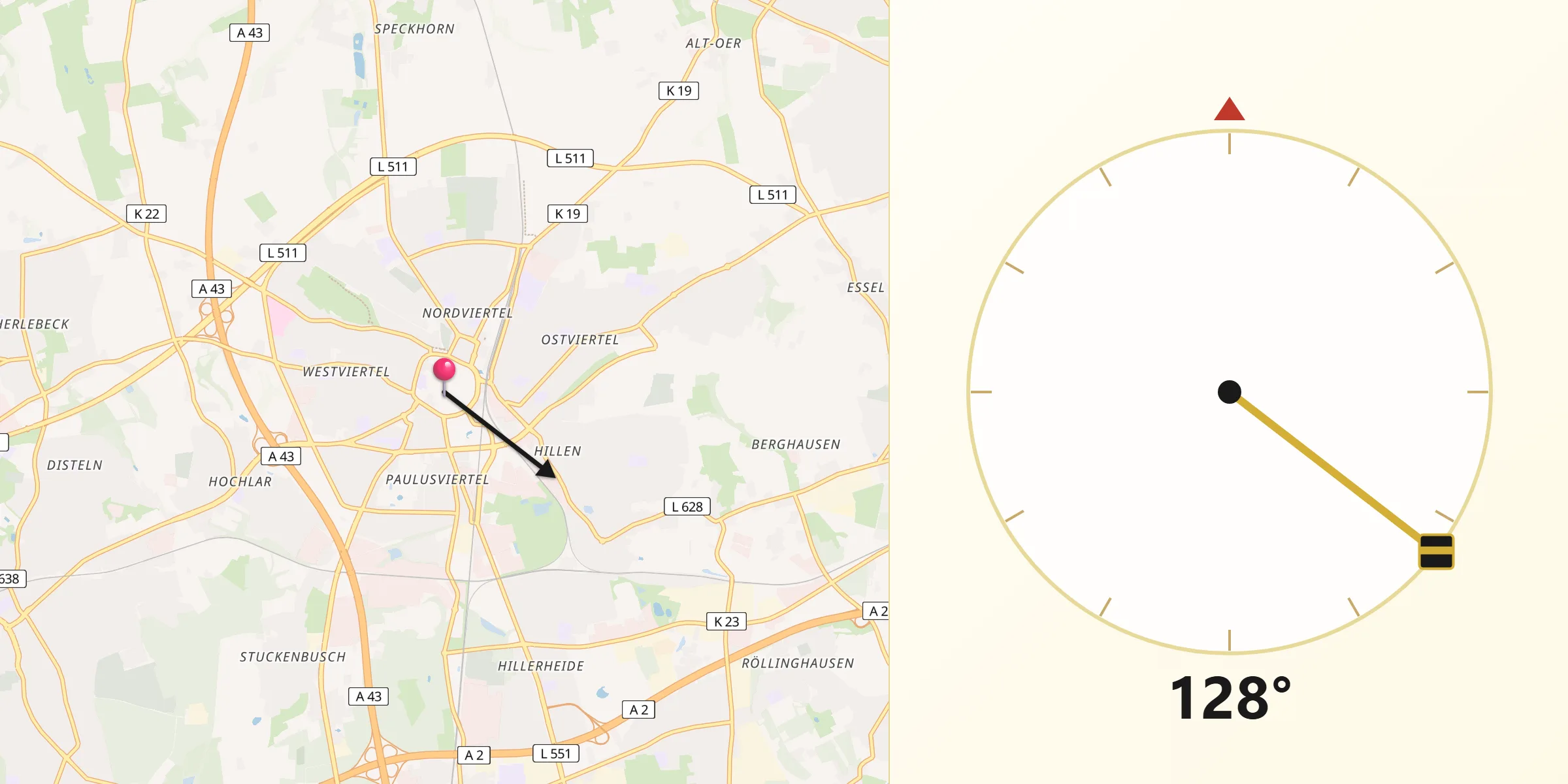Qibla Richting vanaf Recklinghausen