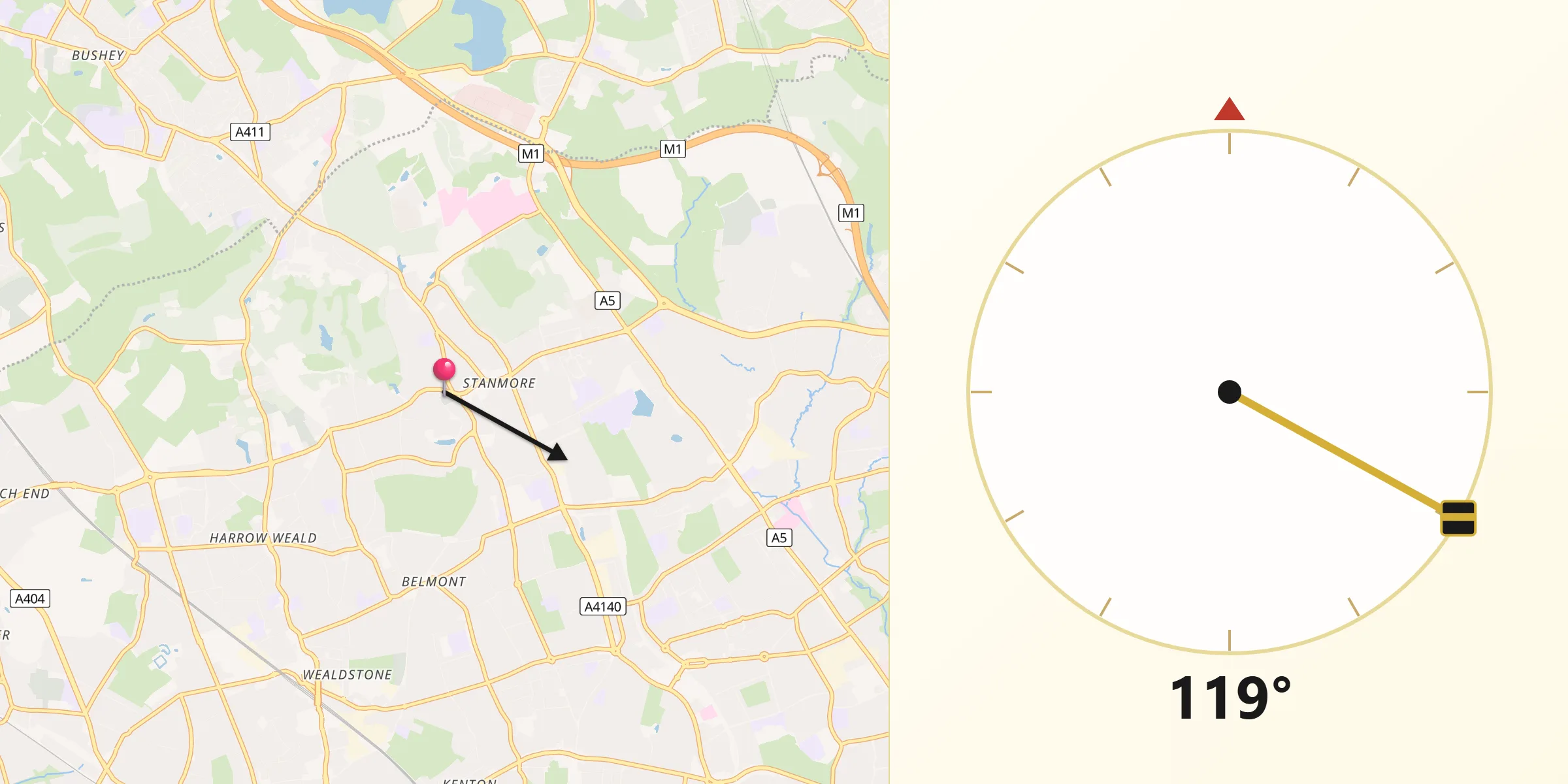 Qibla Direction from Stanmore