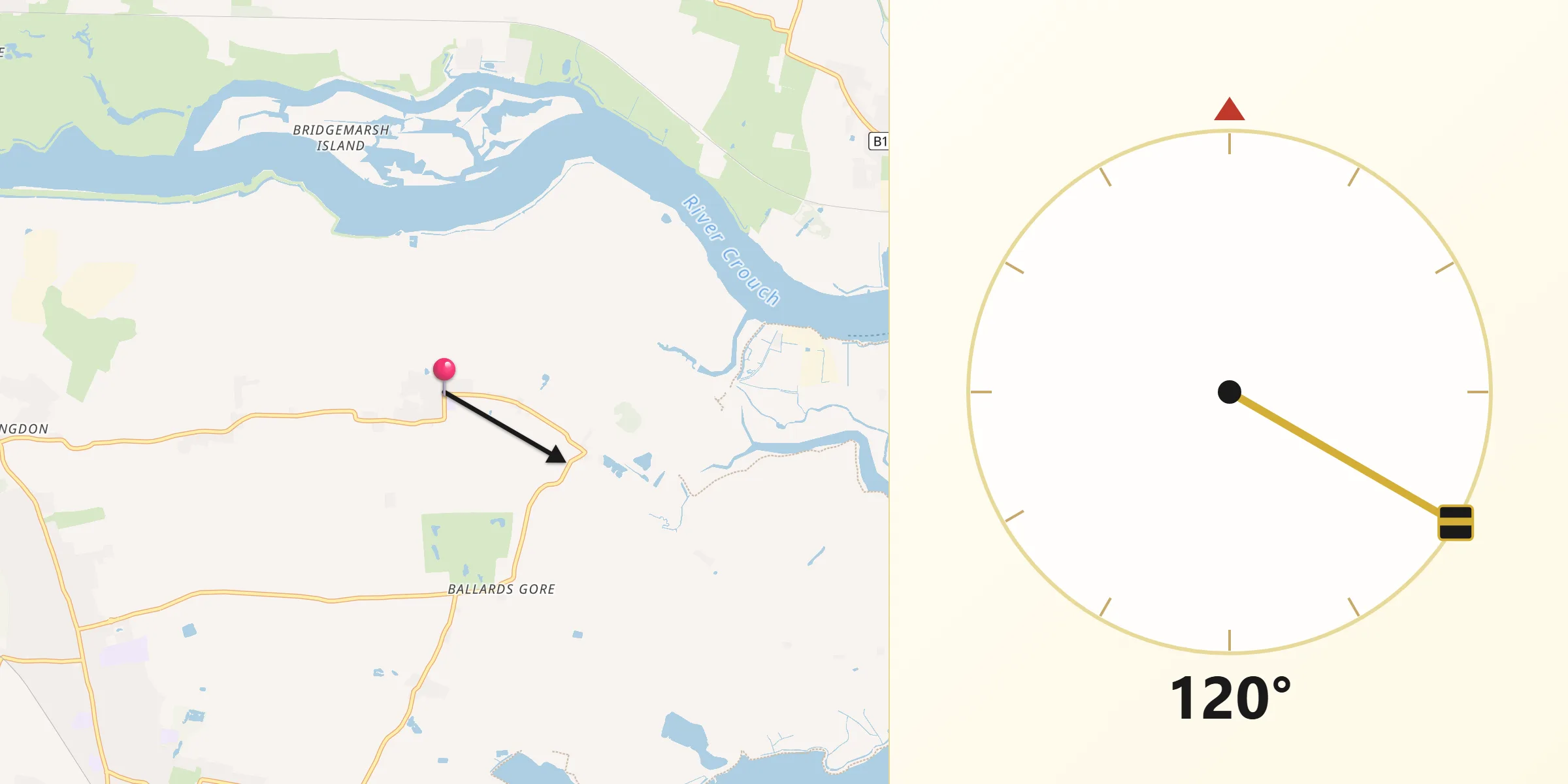 Qibla Direction from Canewdon