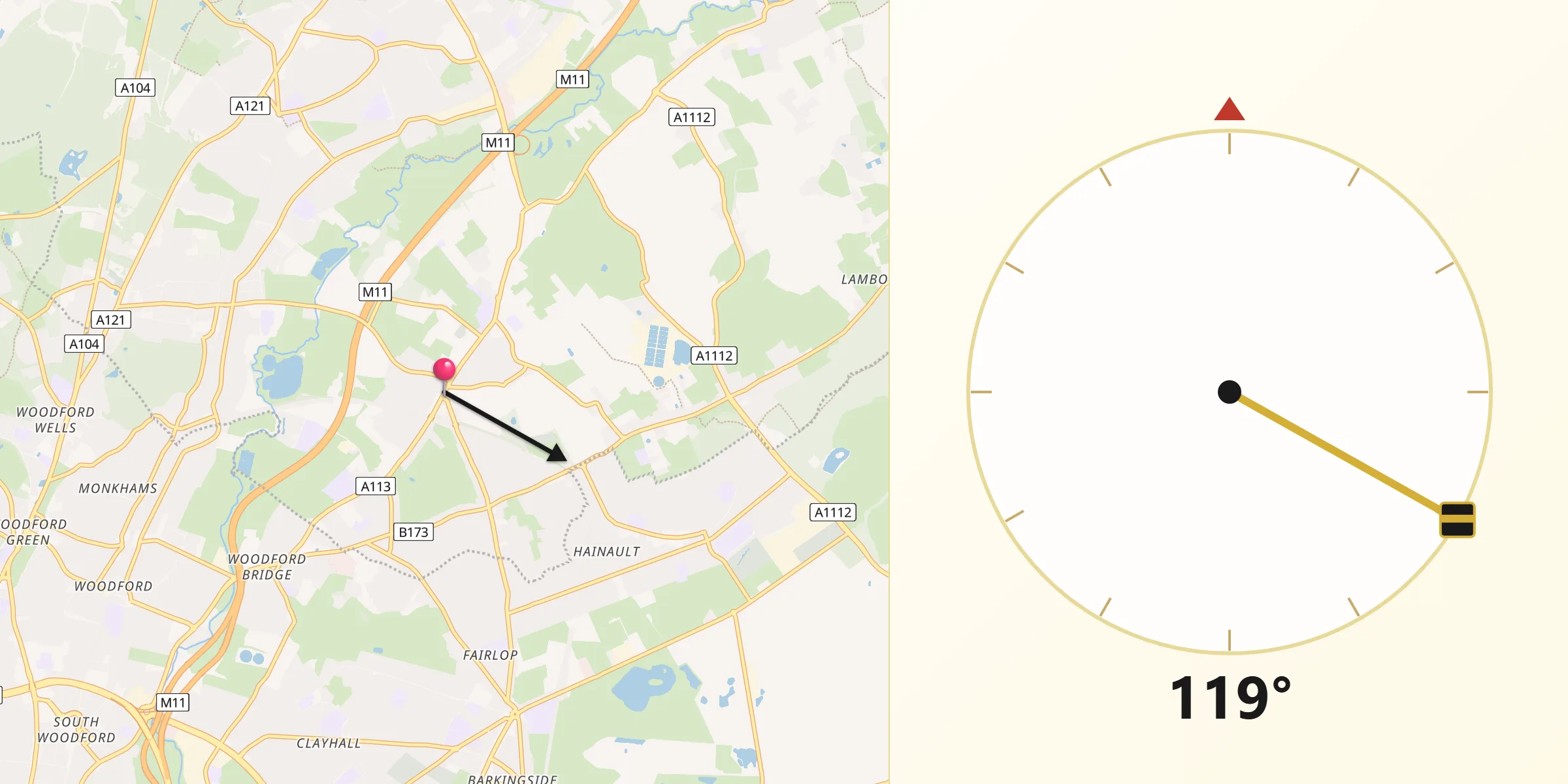 Qibla Direction from Chigwell