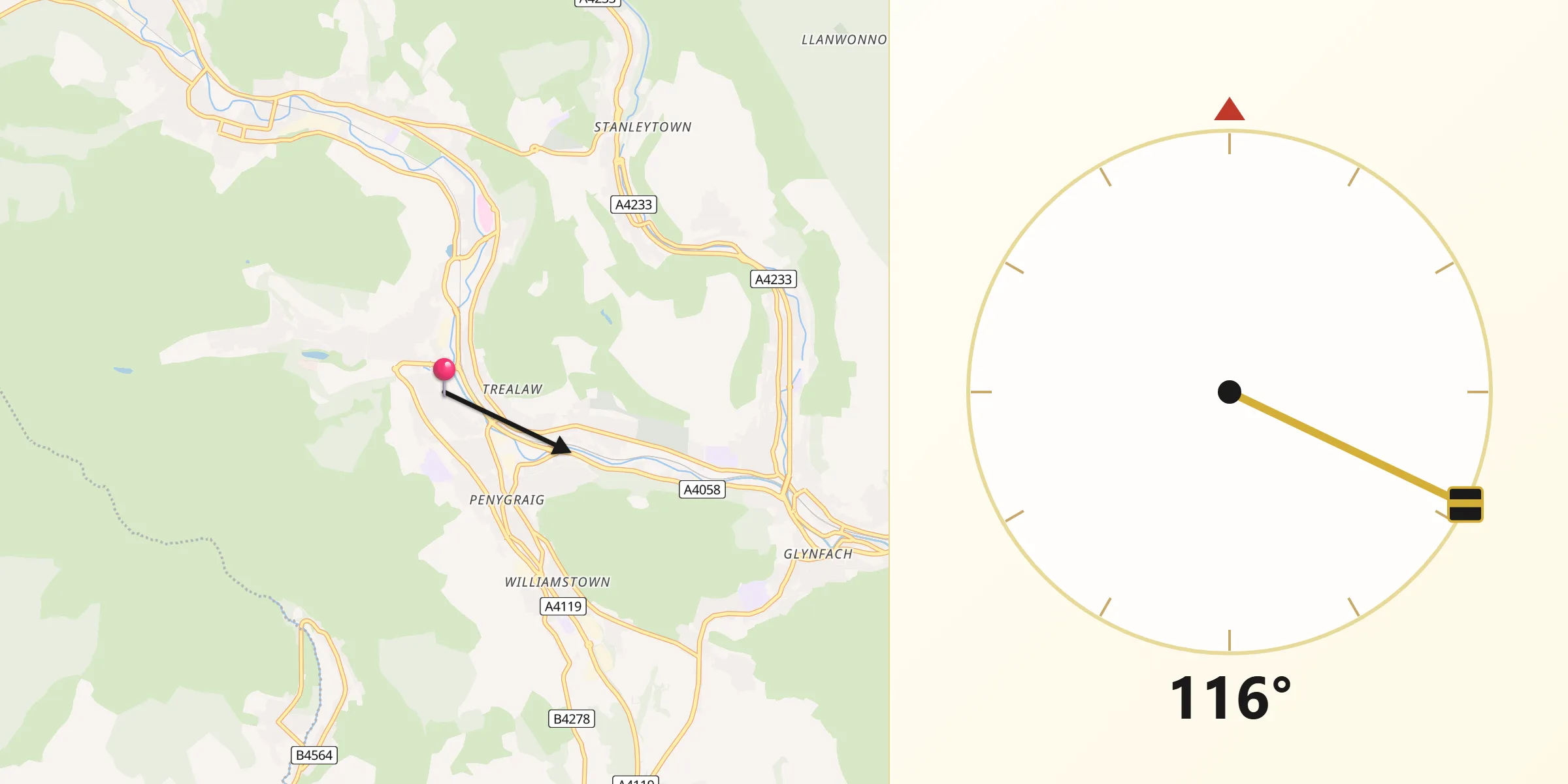 Qibla Direction from Tonypandy
