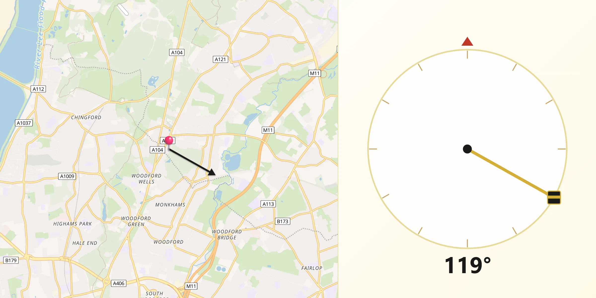 Qibla Direction from Buckhurst Hill