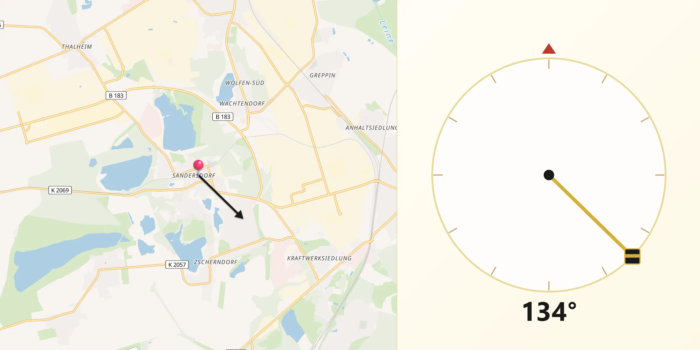 Qibla-Richtung von Sandersdorf