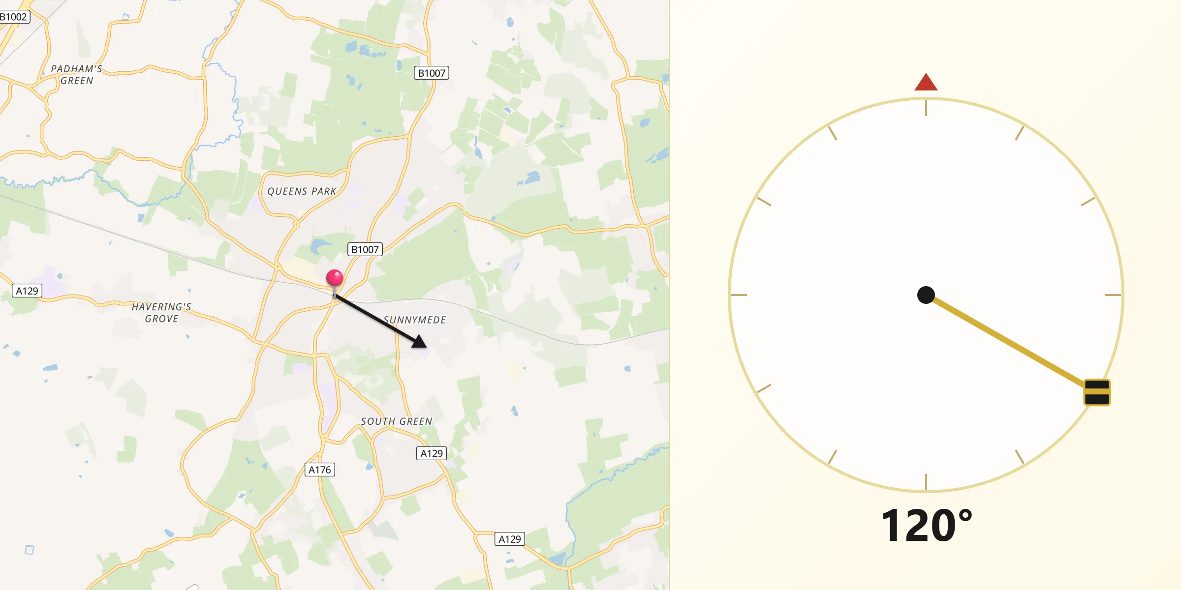 Qibla Direction from Billericay