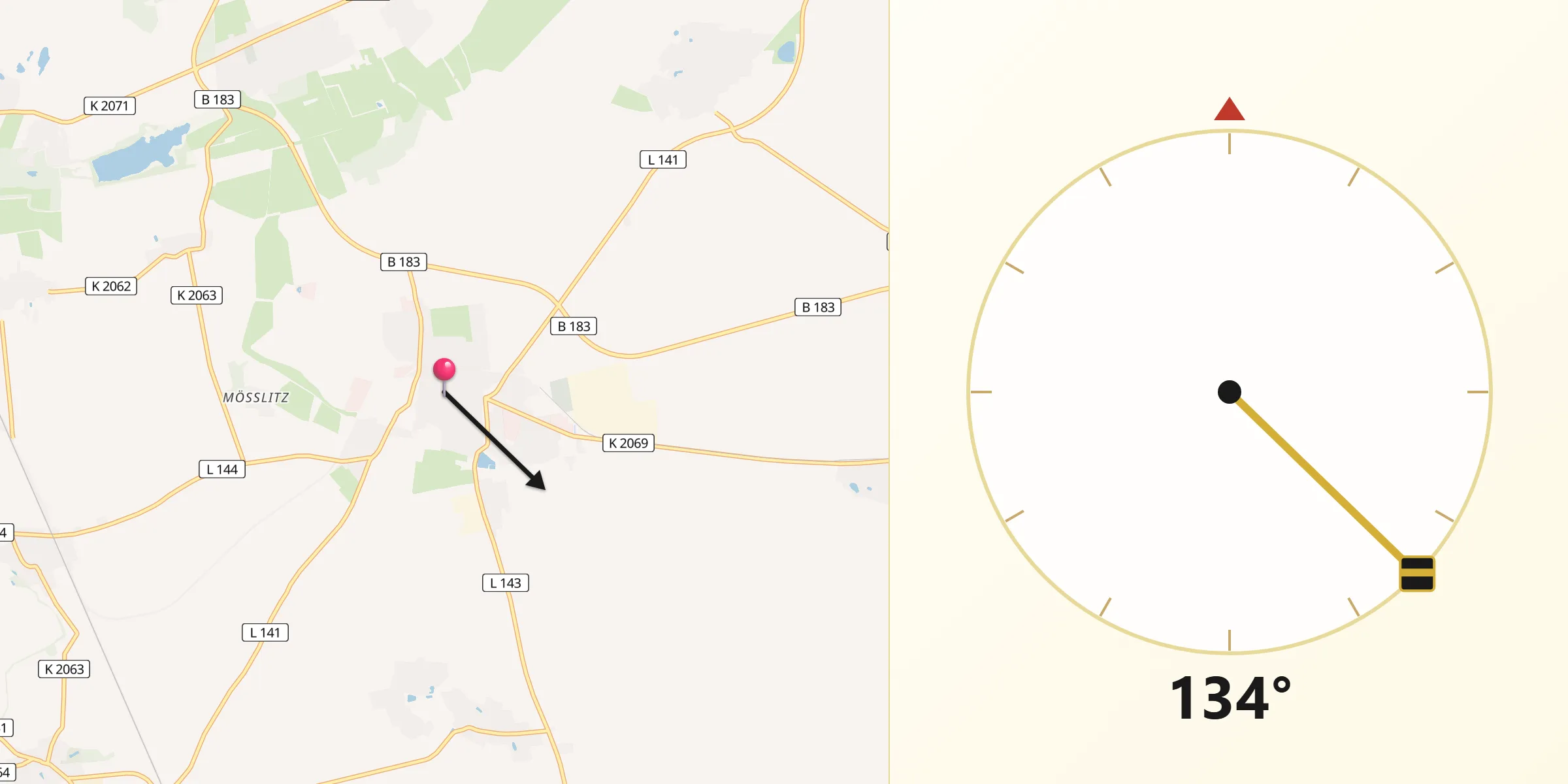 Qibla-Richtung von Zörbig