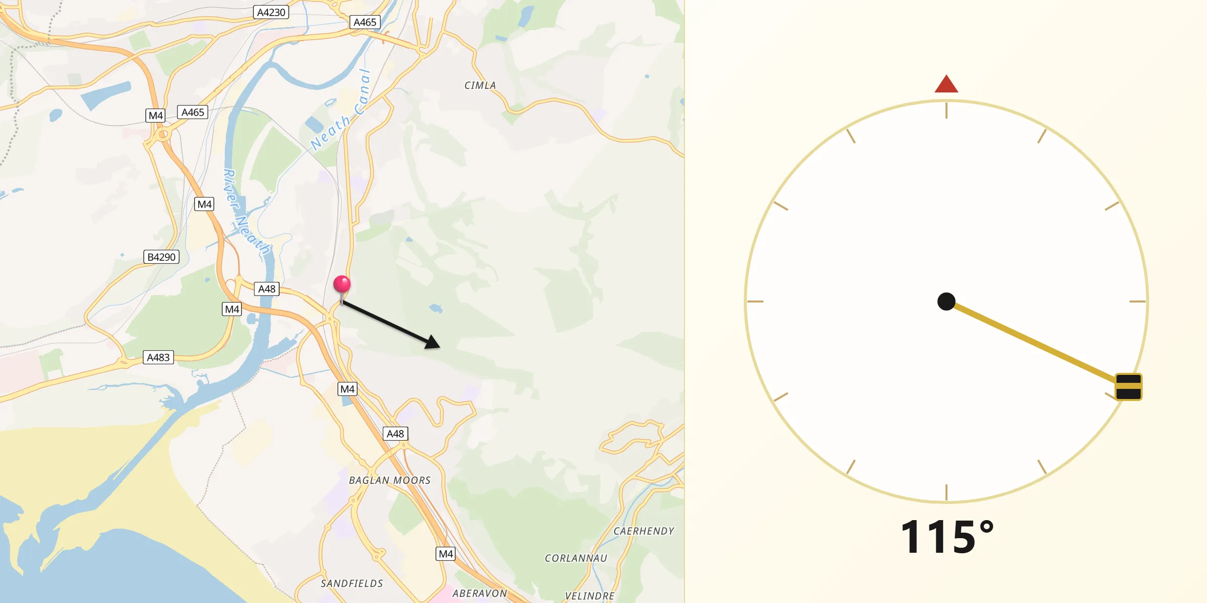 Qibla Direction from Briton Ferry