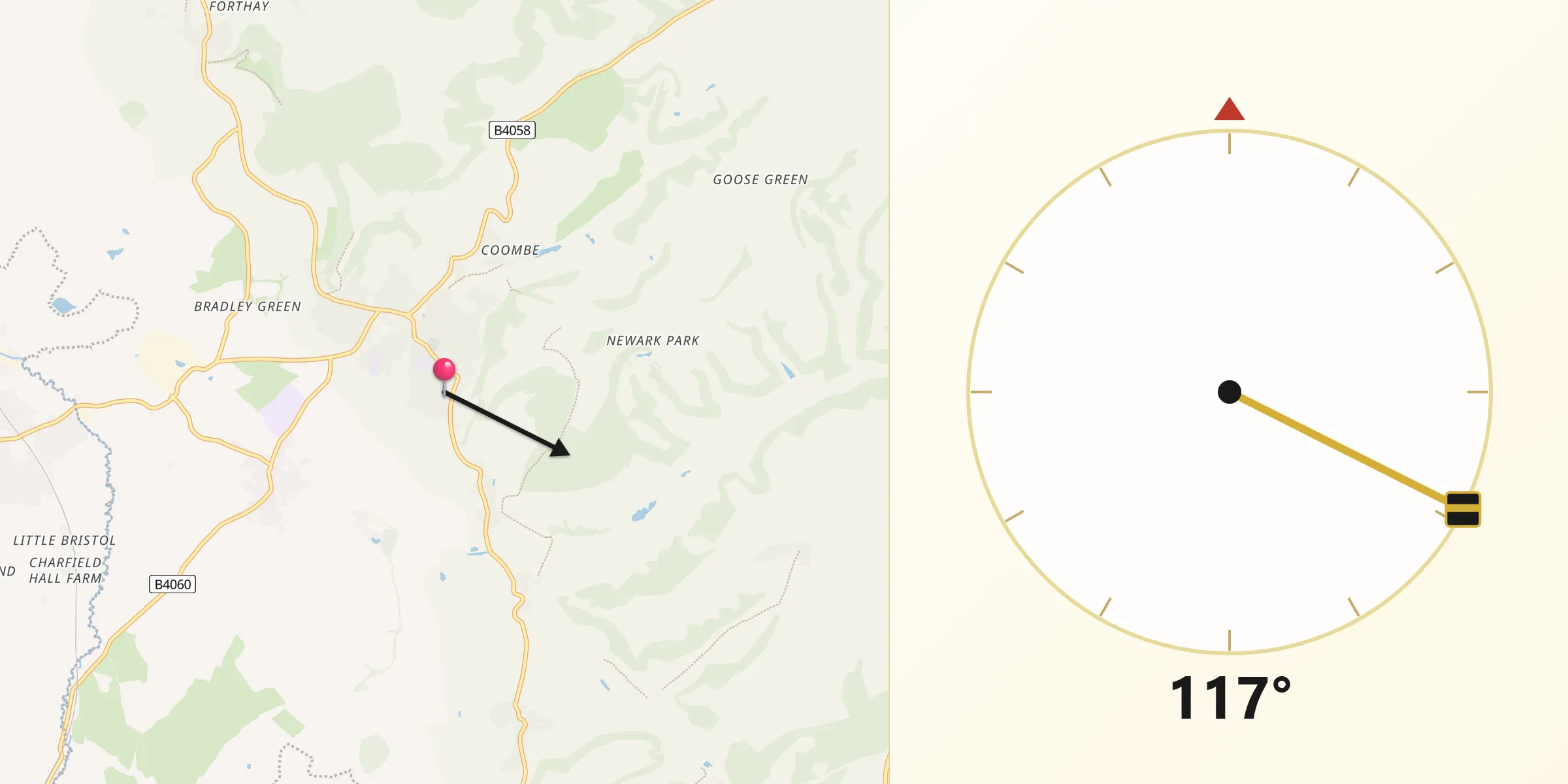 Qibla Direction from Wotton-under-Edge