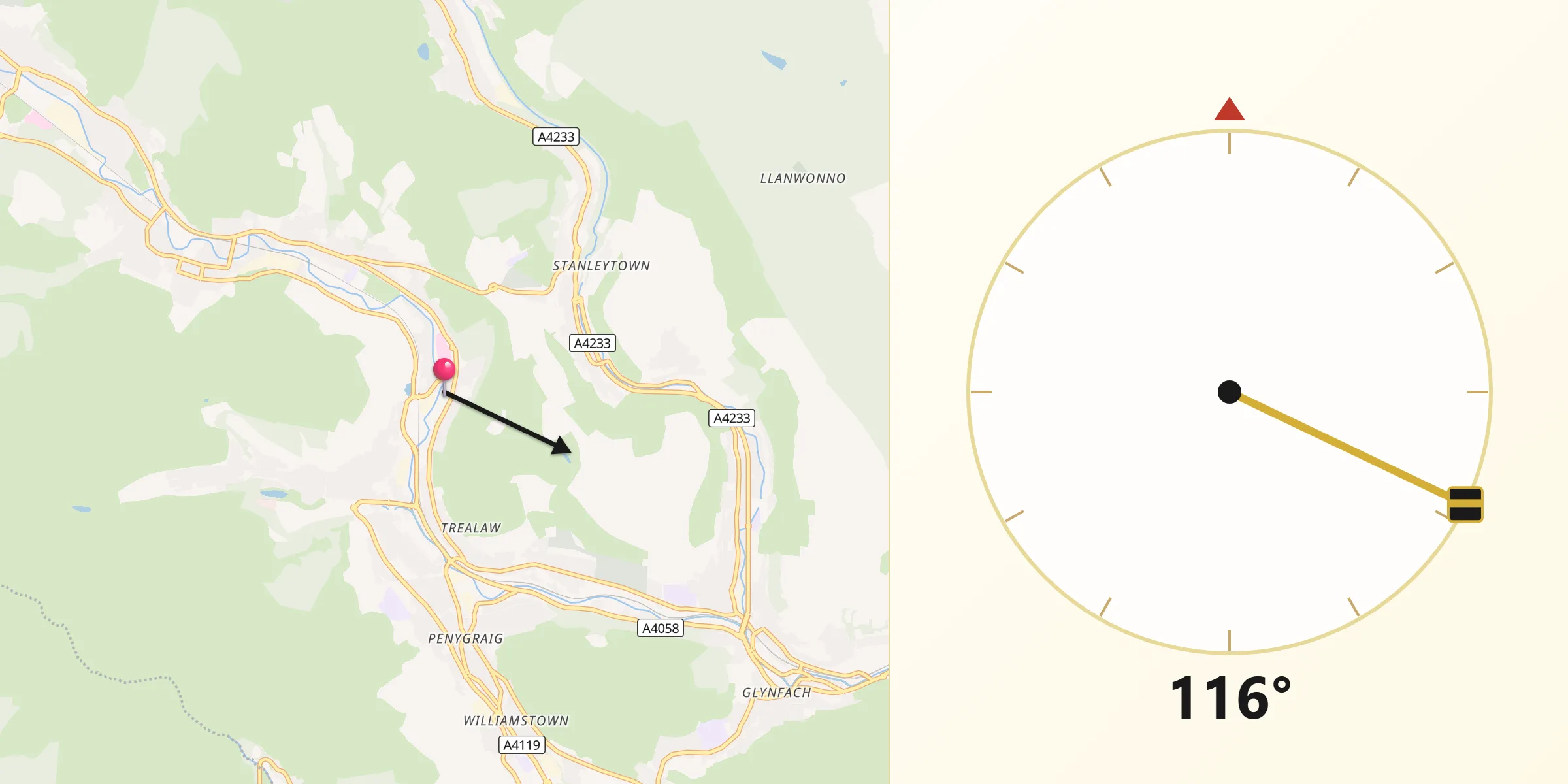 Qibla Direction from Llwynypia