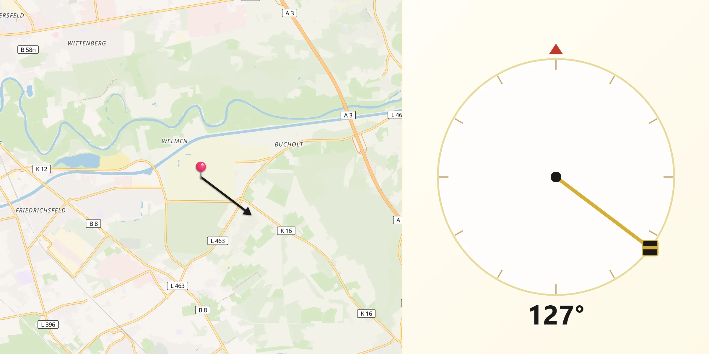 Qibla-Richtung von Hünxe
