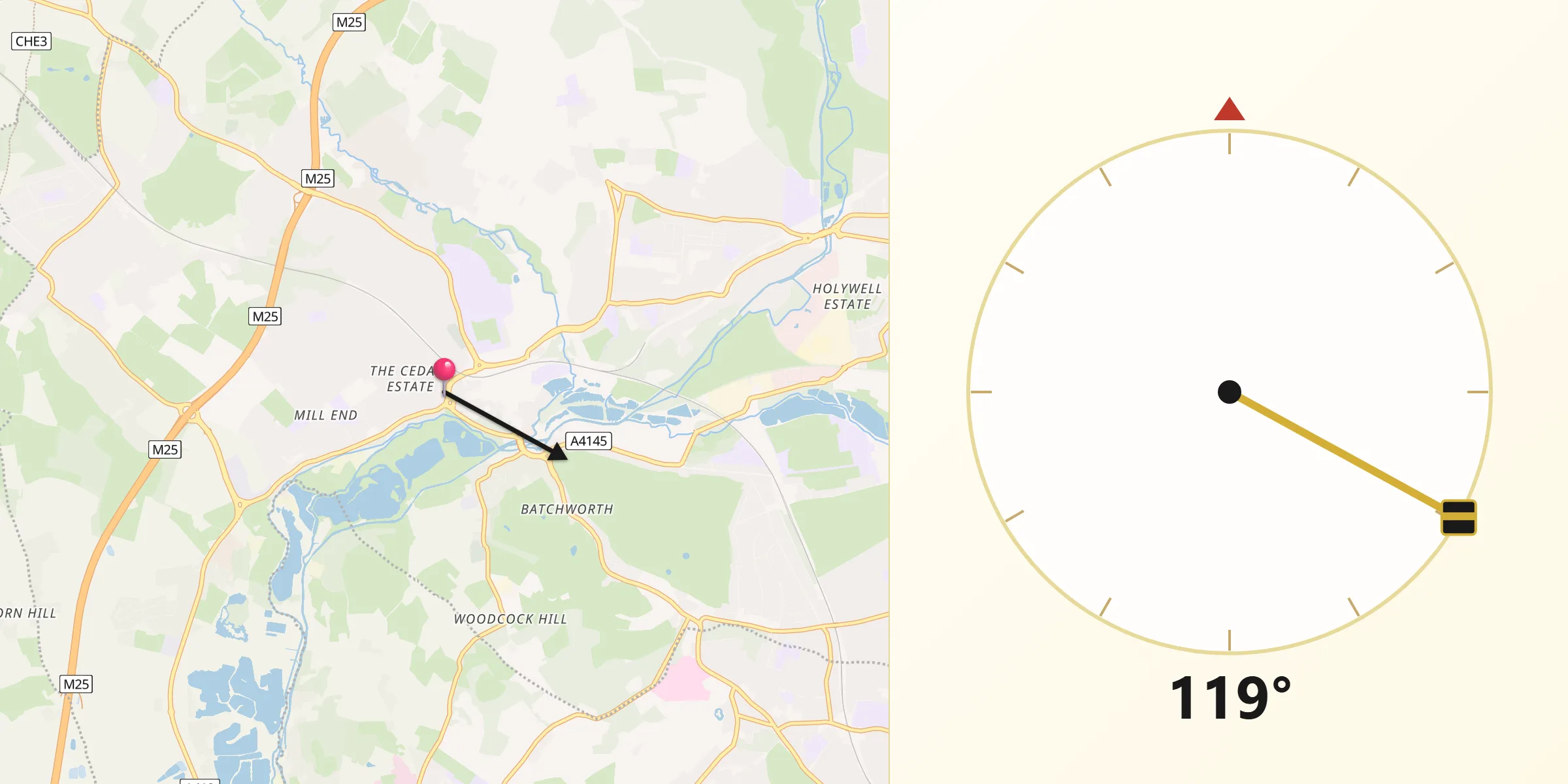 Qibla Direction from Rickmansworth