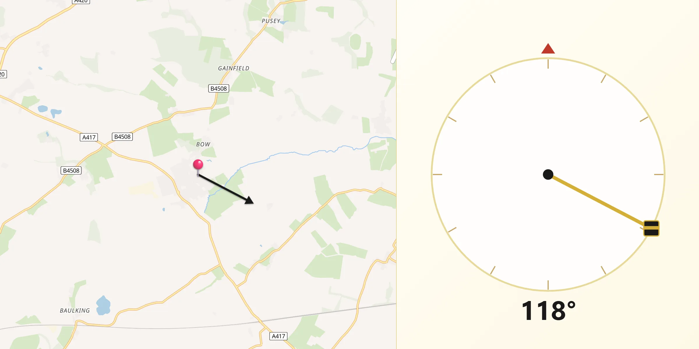 Qibla Direction from Stanford in the Vale