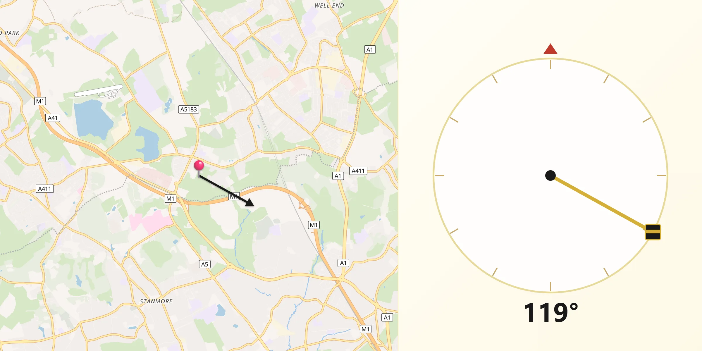 Qibla Direction from Elstree