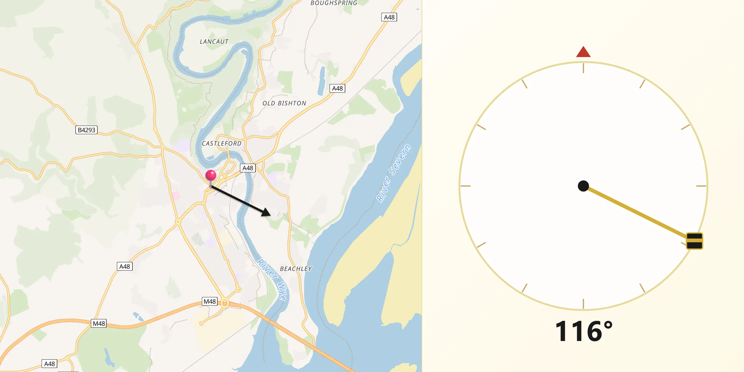 Qibla Direction from Chepstow