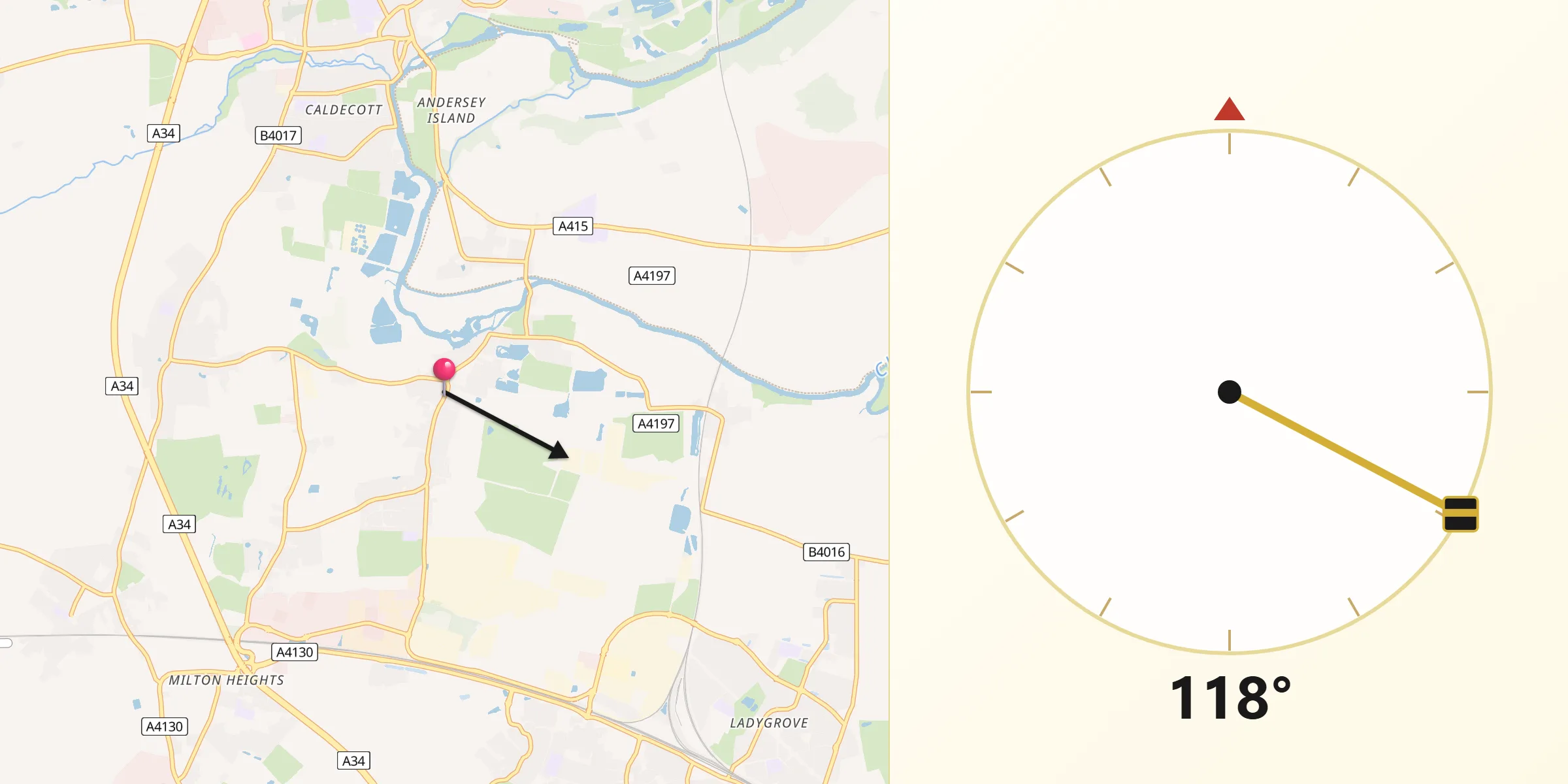 Qibla Direction from Sutton Courtenay