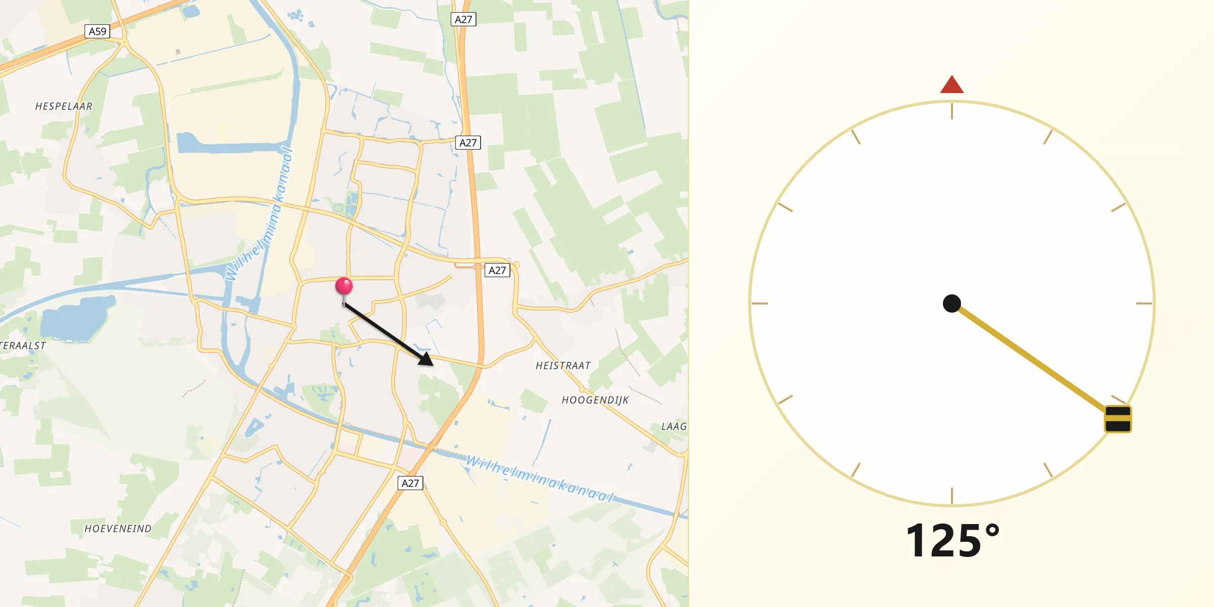 Qibla Richting vanaf Oosterhout