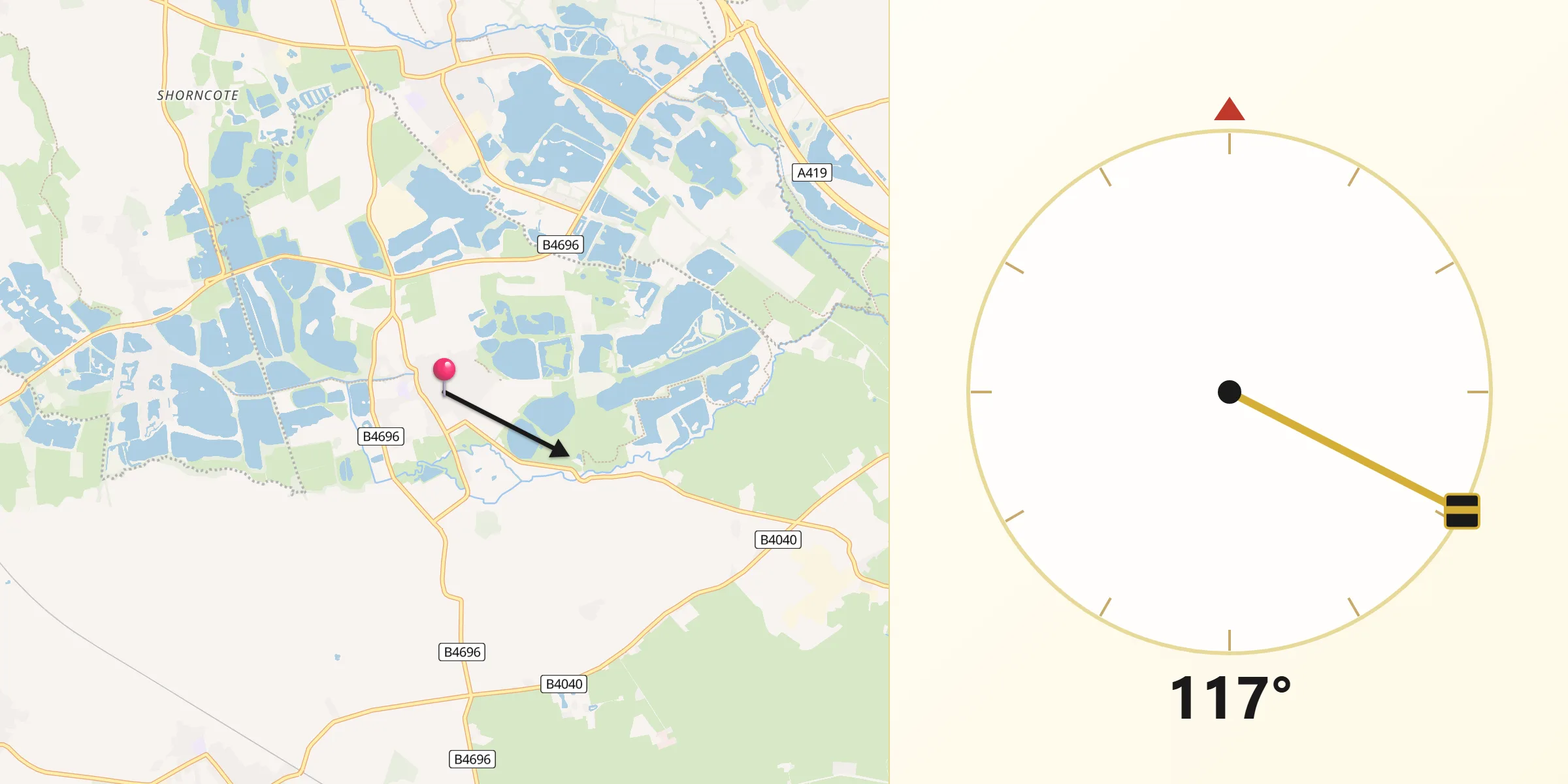 Qibla Direction from Ashton Keynes