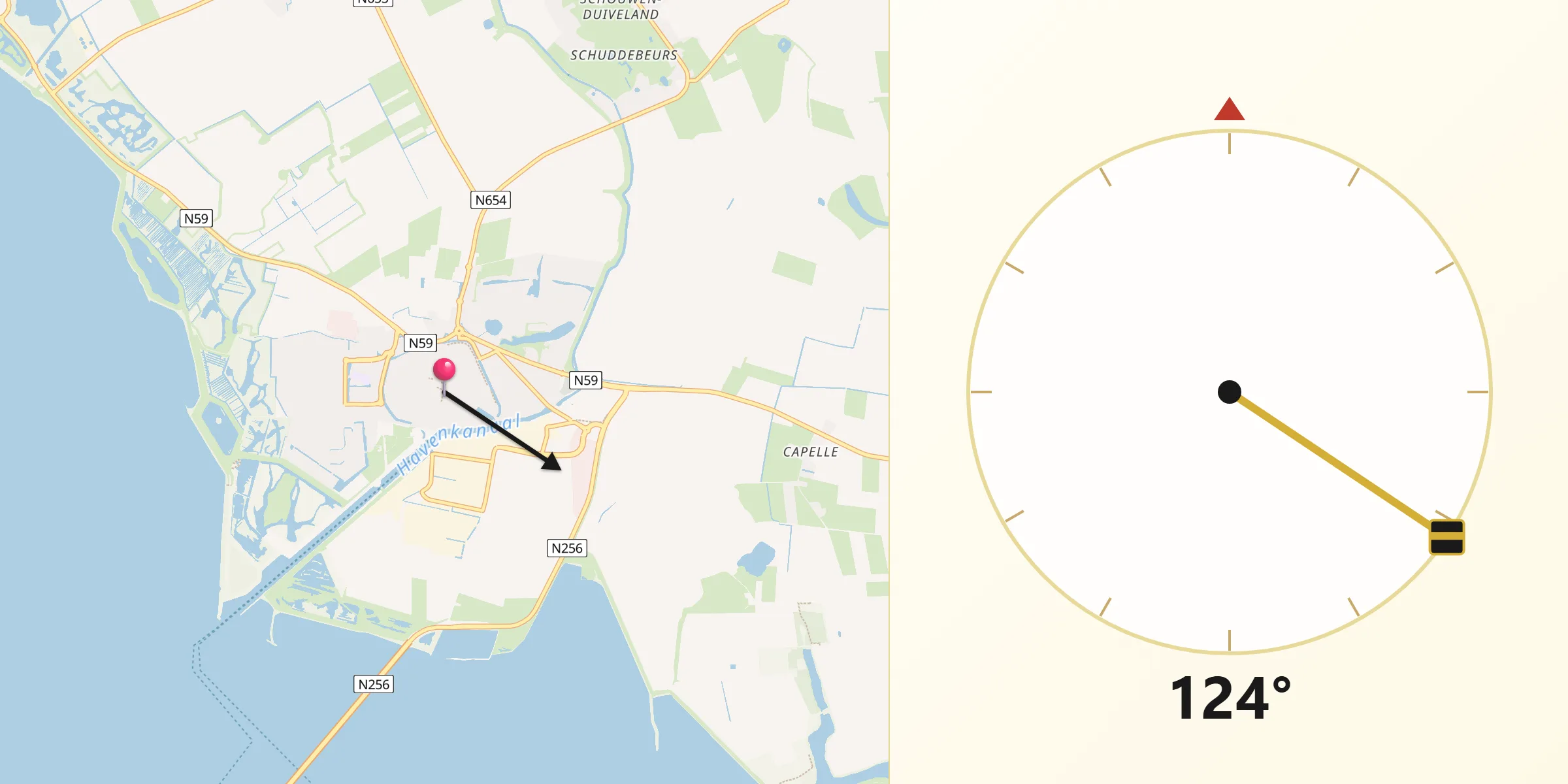 Qibla Richting vanaf Zierikzee