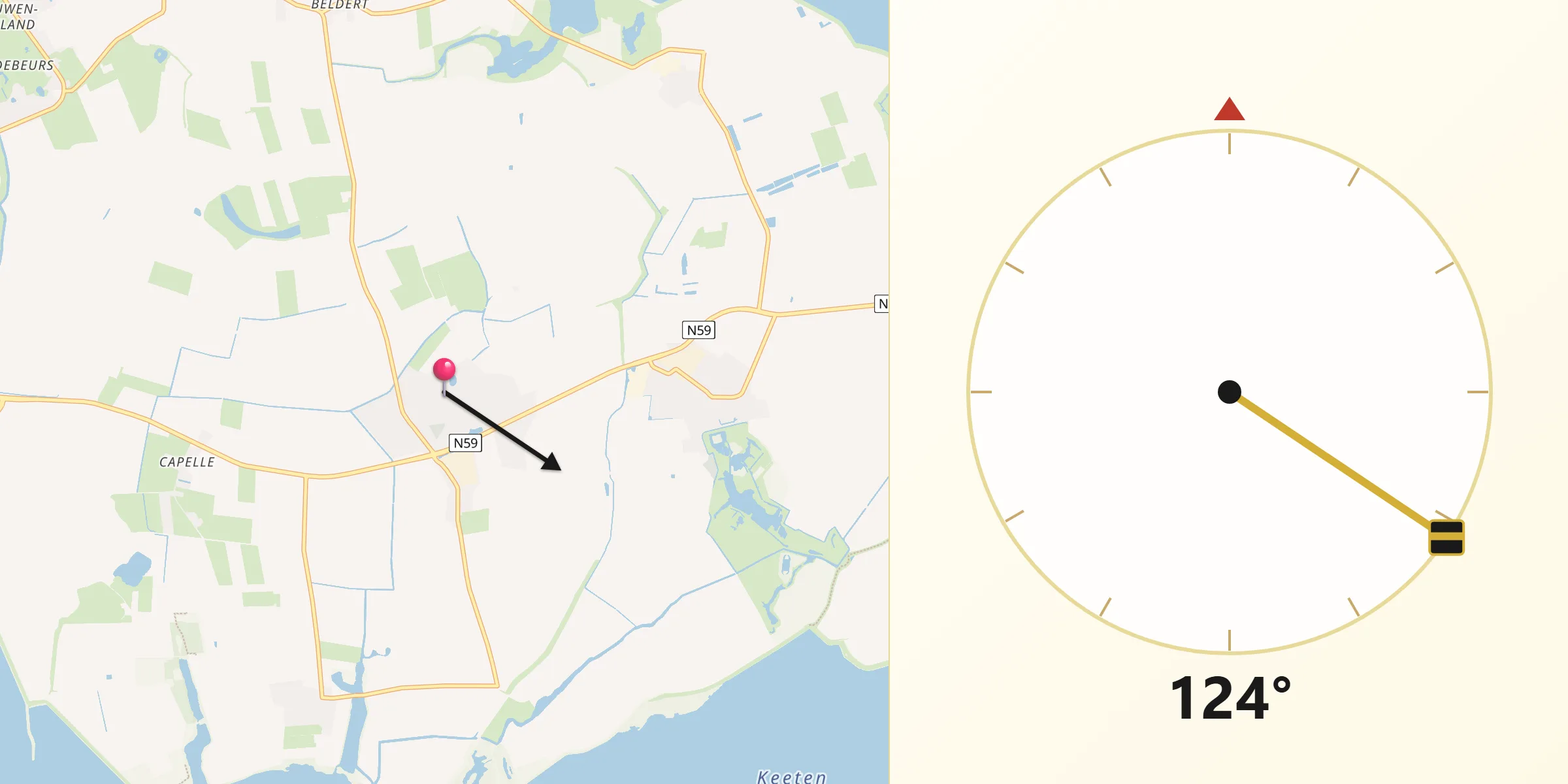 Qibla Richting vanaf Nieuwerkerk