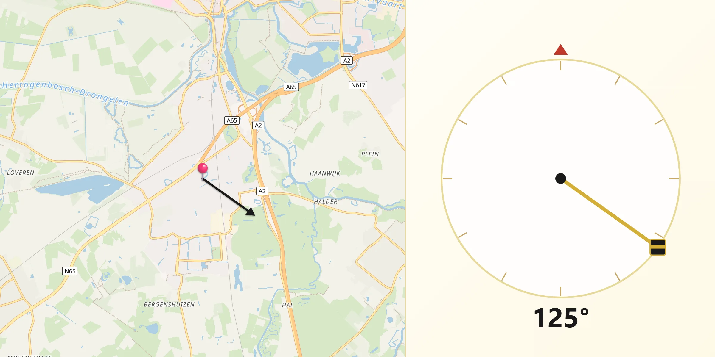 Qibla Richting vanaf Vught