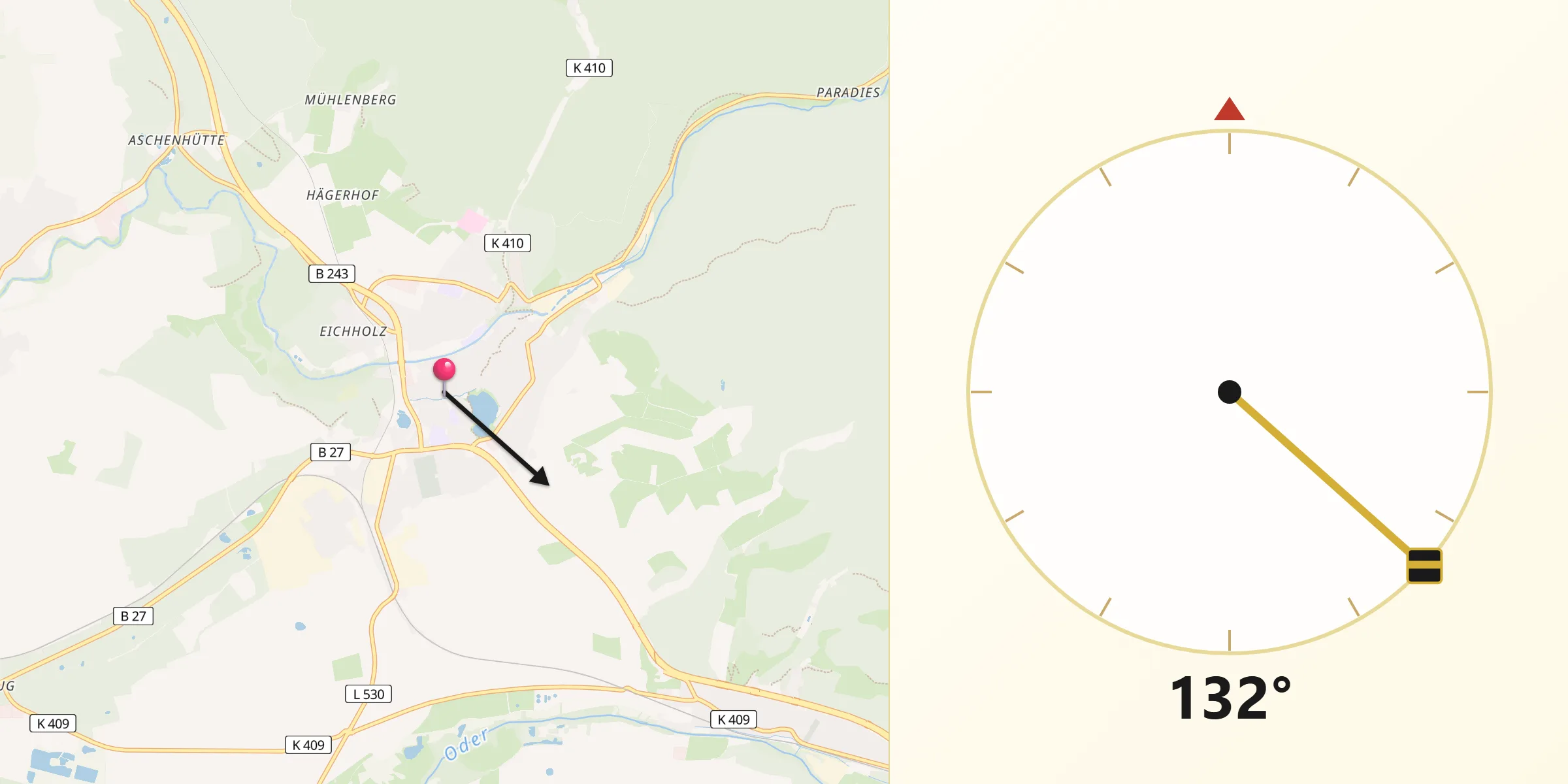 Qibla-Richtung von Herzberg am Harz