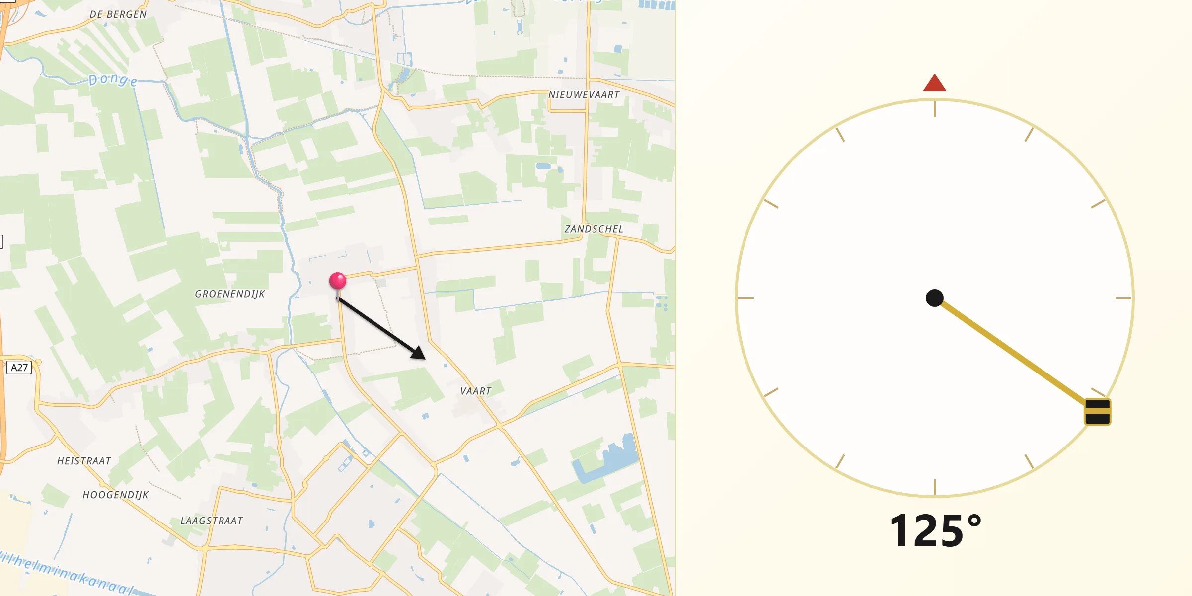 Qibla Richting vanaf 's Gravenmoer