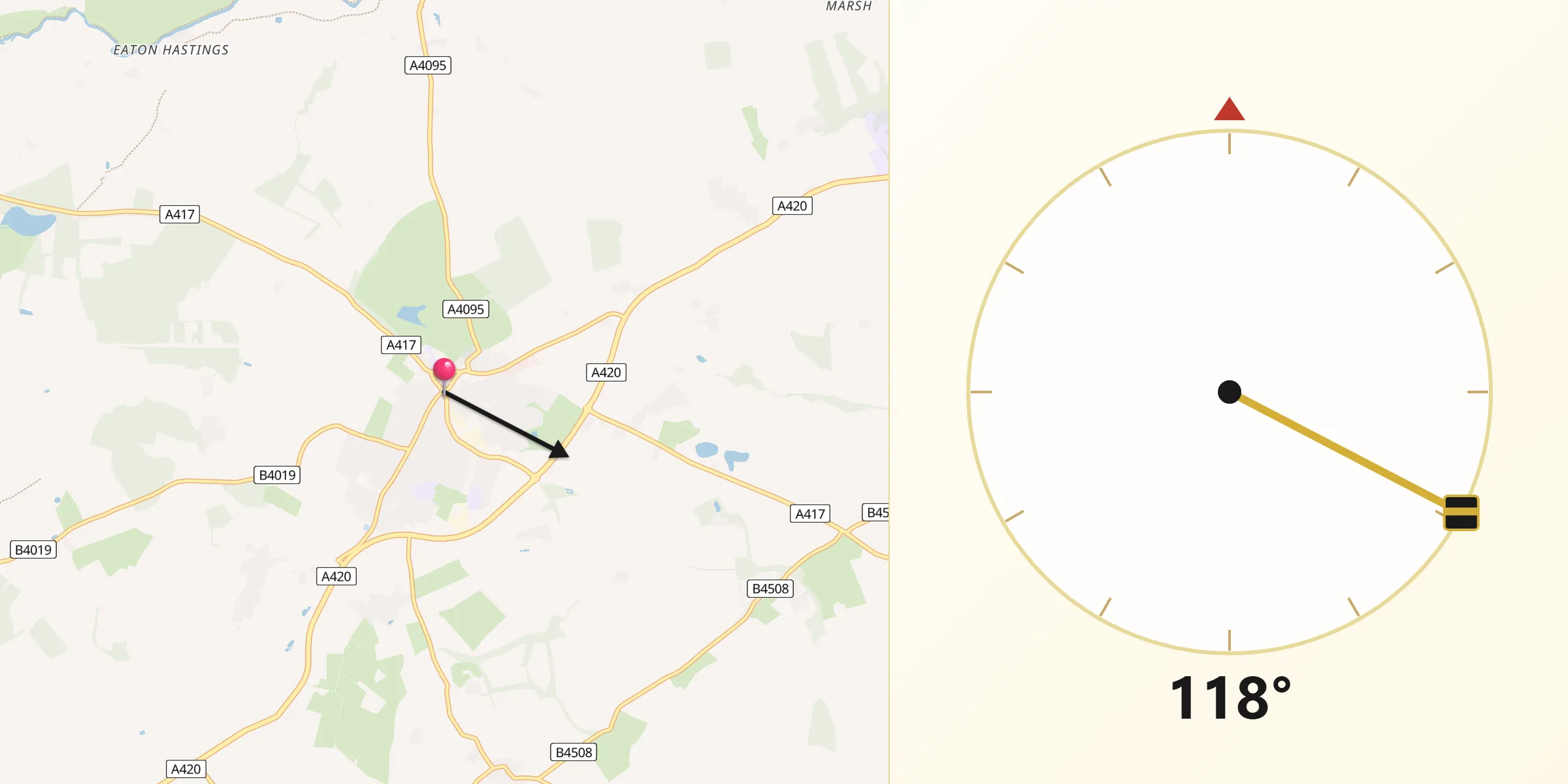 Qibla Direction from Faringdon