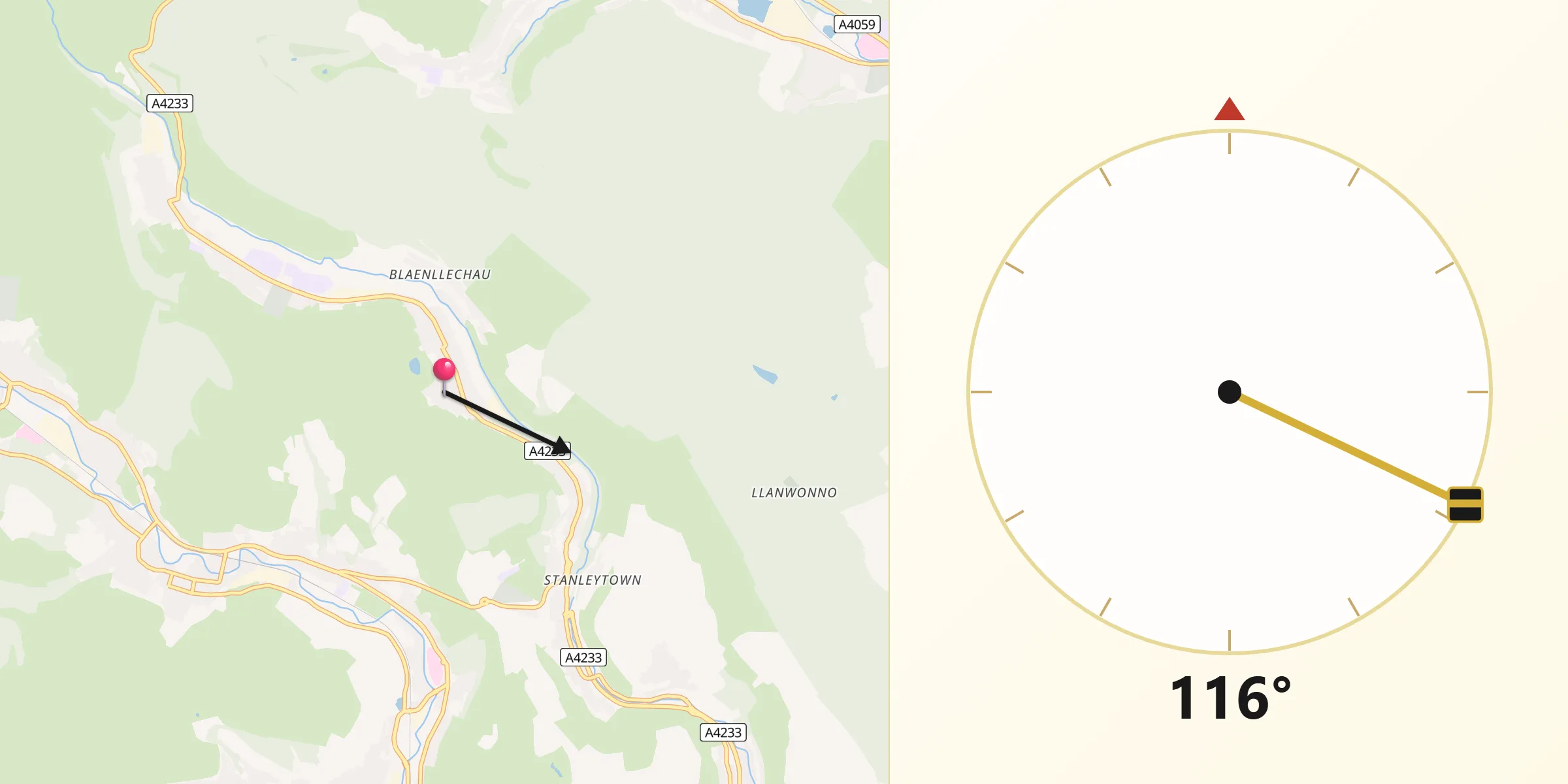 Qibla Direction from Rhondda