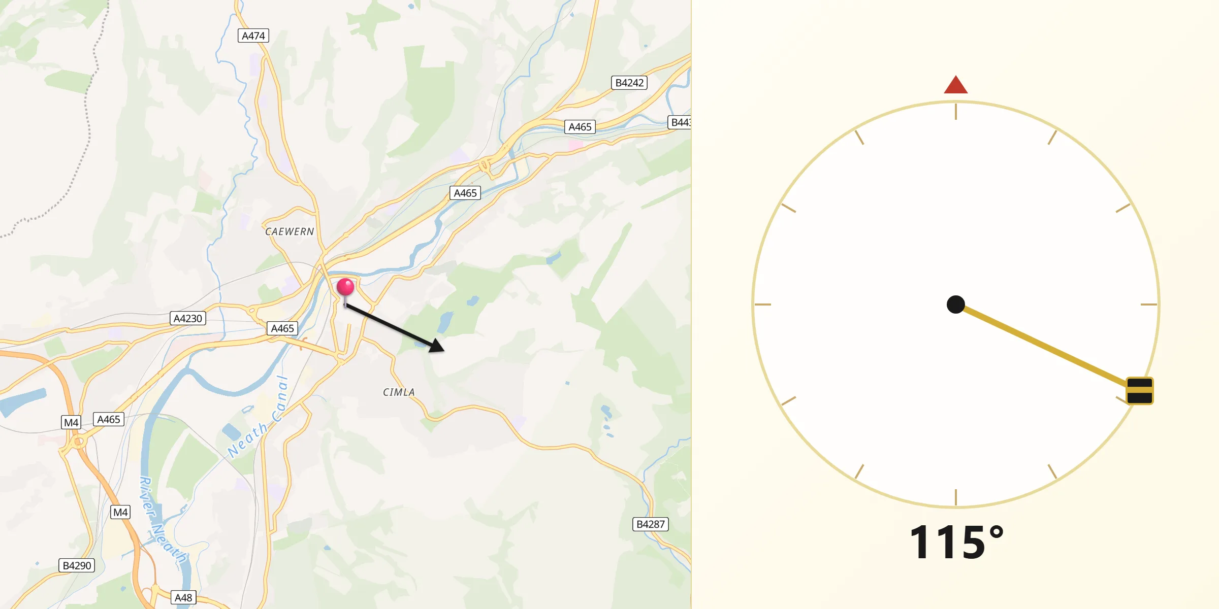 Qibla Direction from Neath