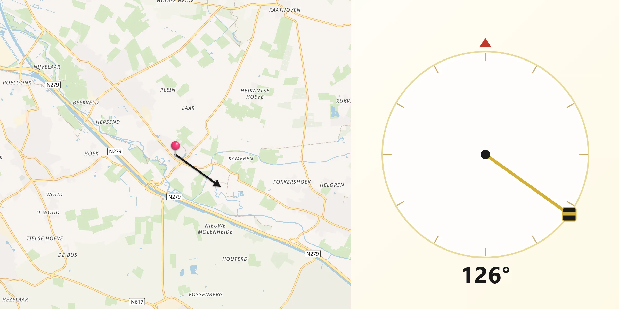 Qibla Richting vanaf Middelrode