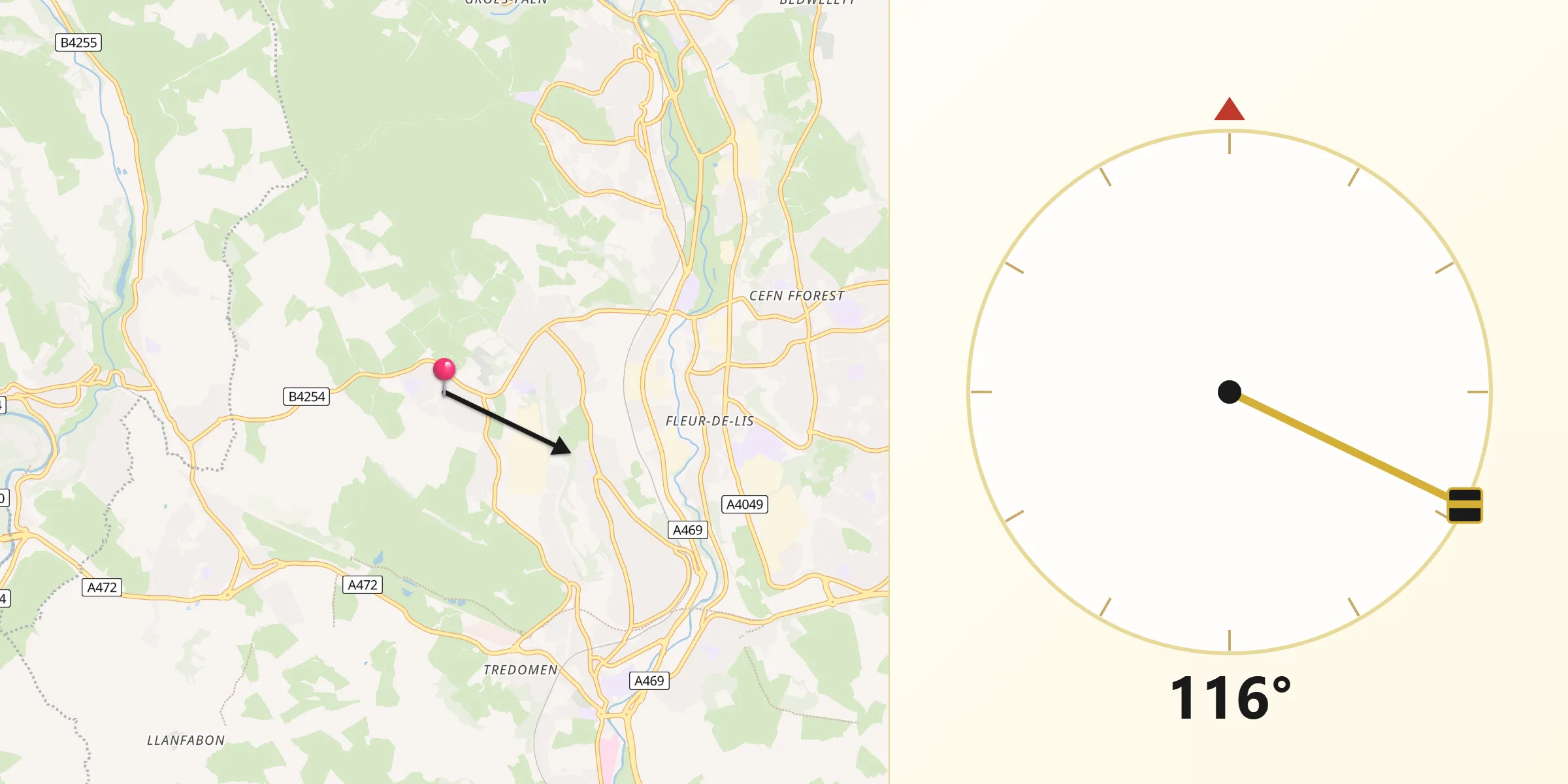 Qibla Direction from Gelligaer