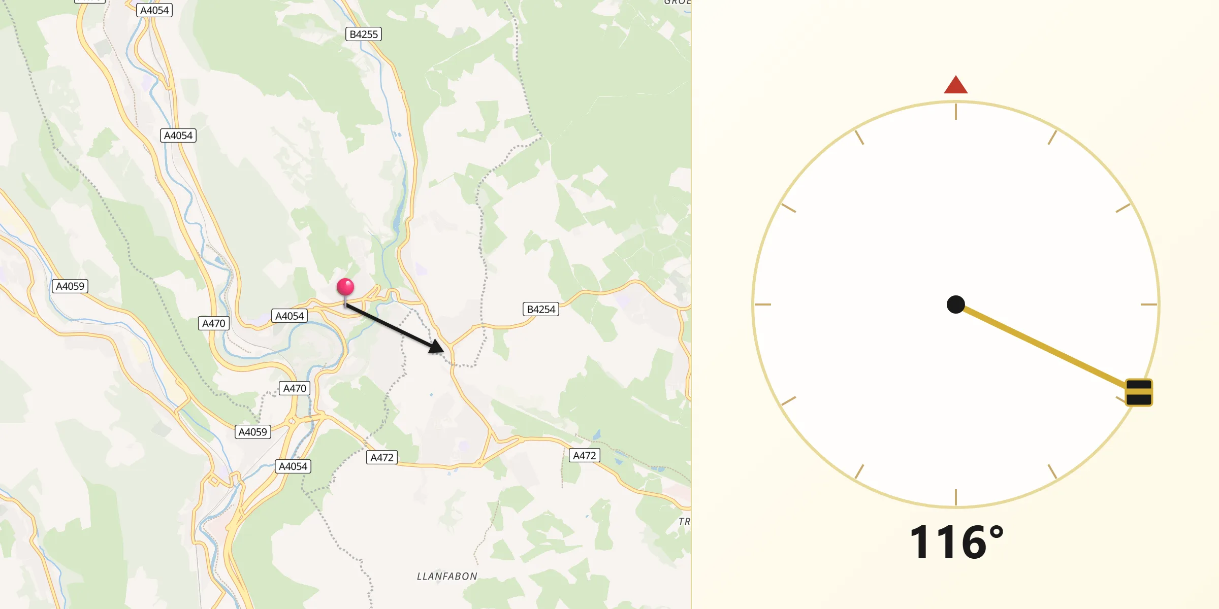 Qibla Direction from Treharris