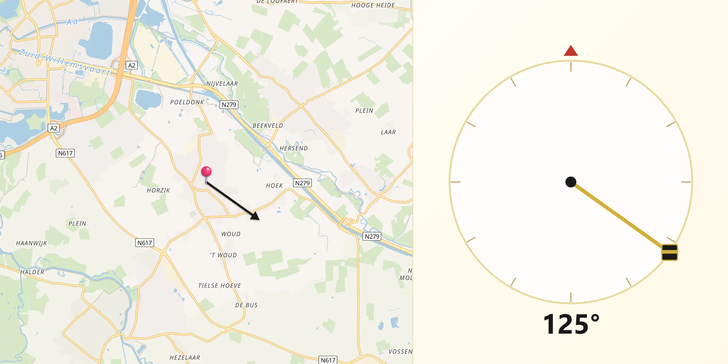 Qibla Richting vanaf Den Dungen