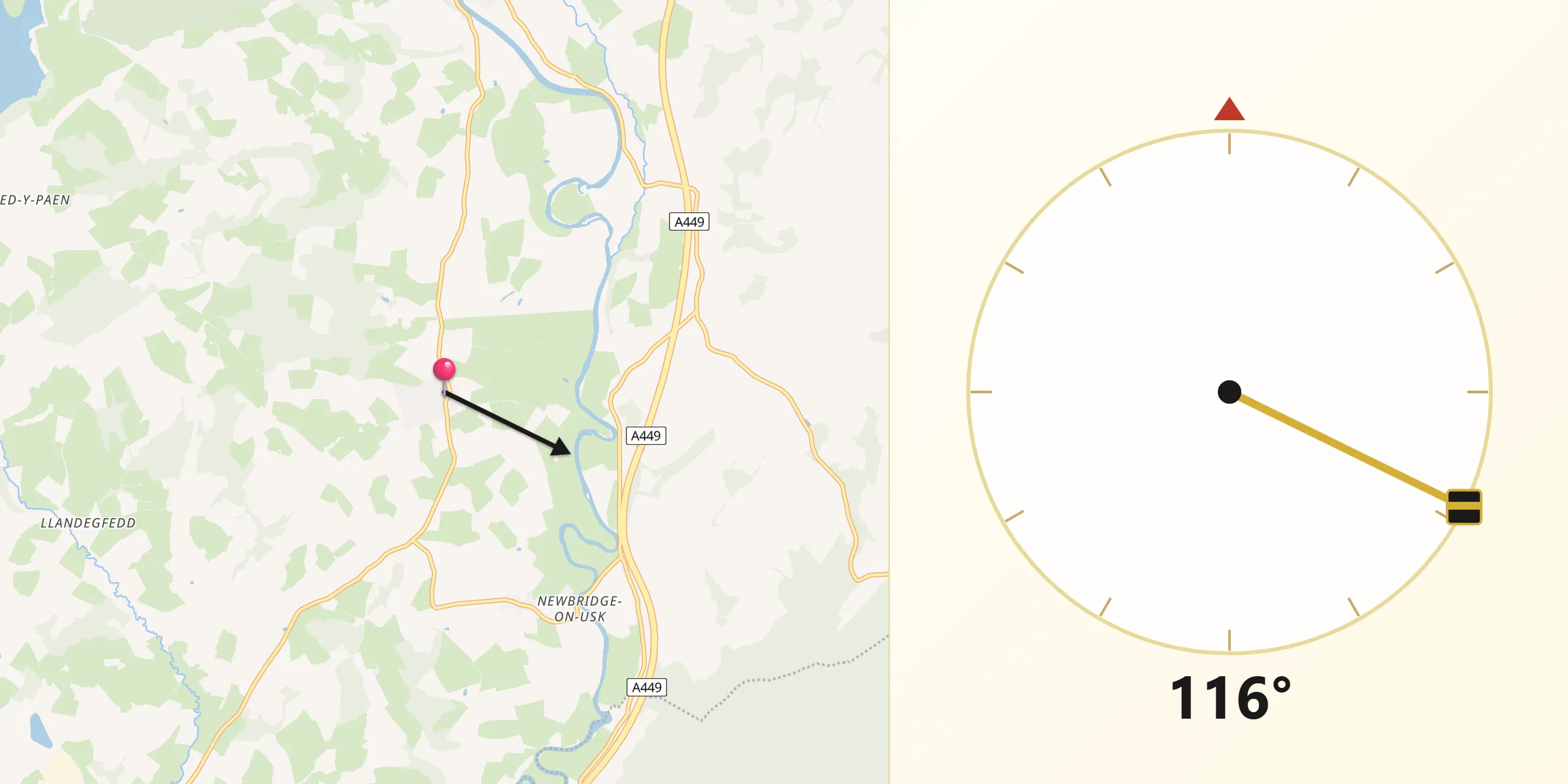 Qibla Direction from Llangybi