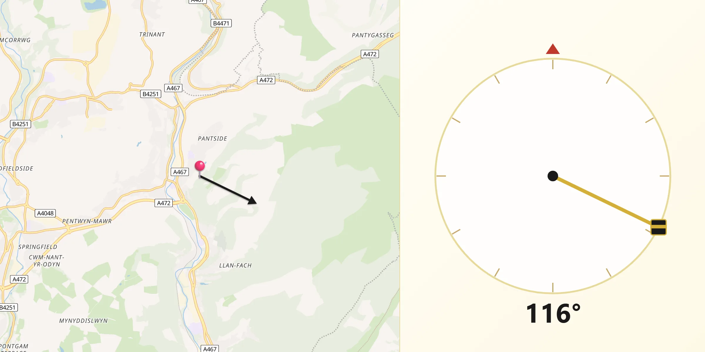 Qibla Direction from Newbridge