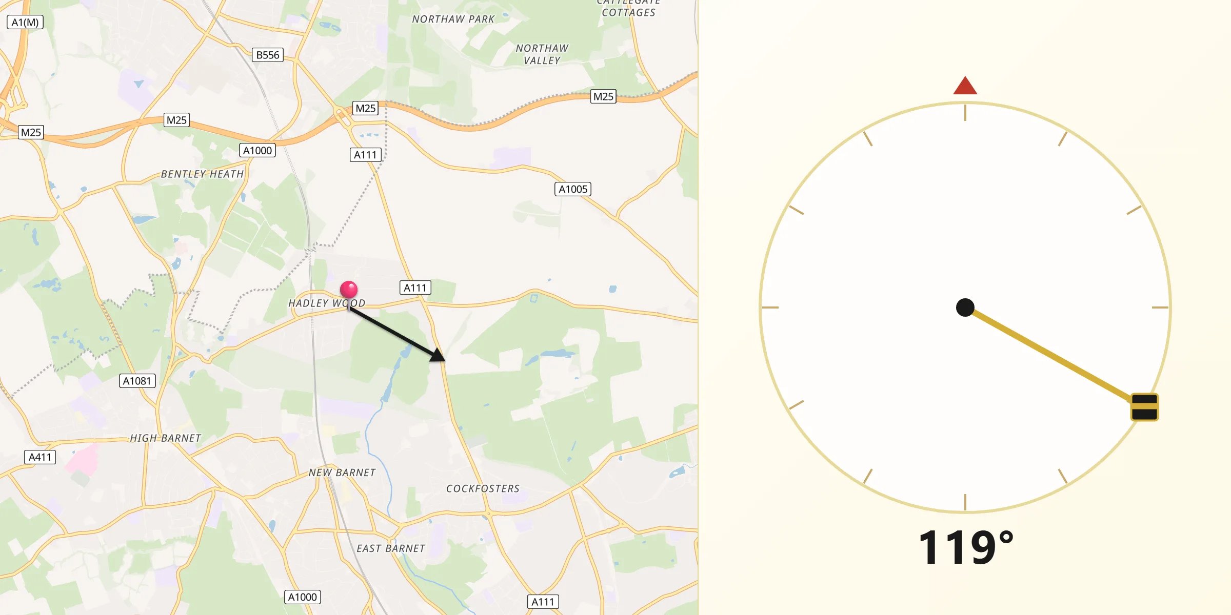 Qibla Direction from Hadley Wood