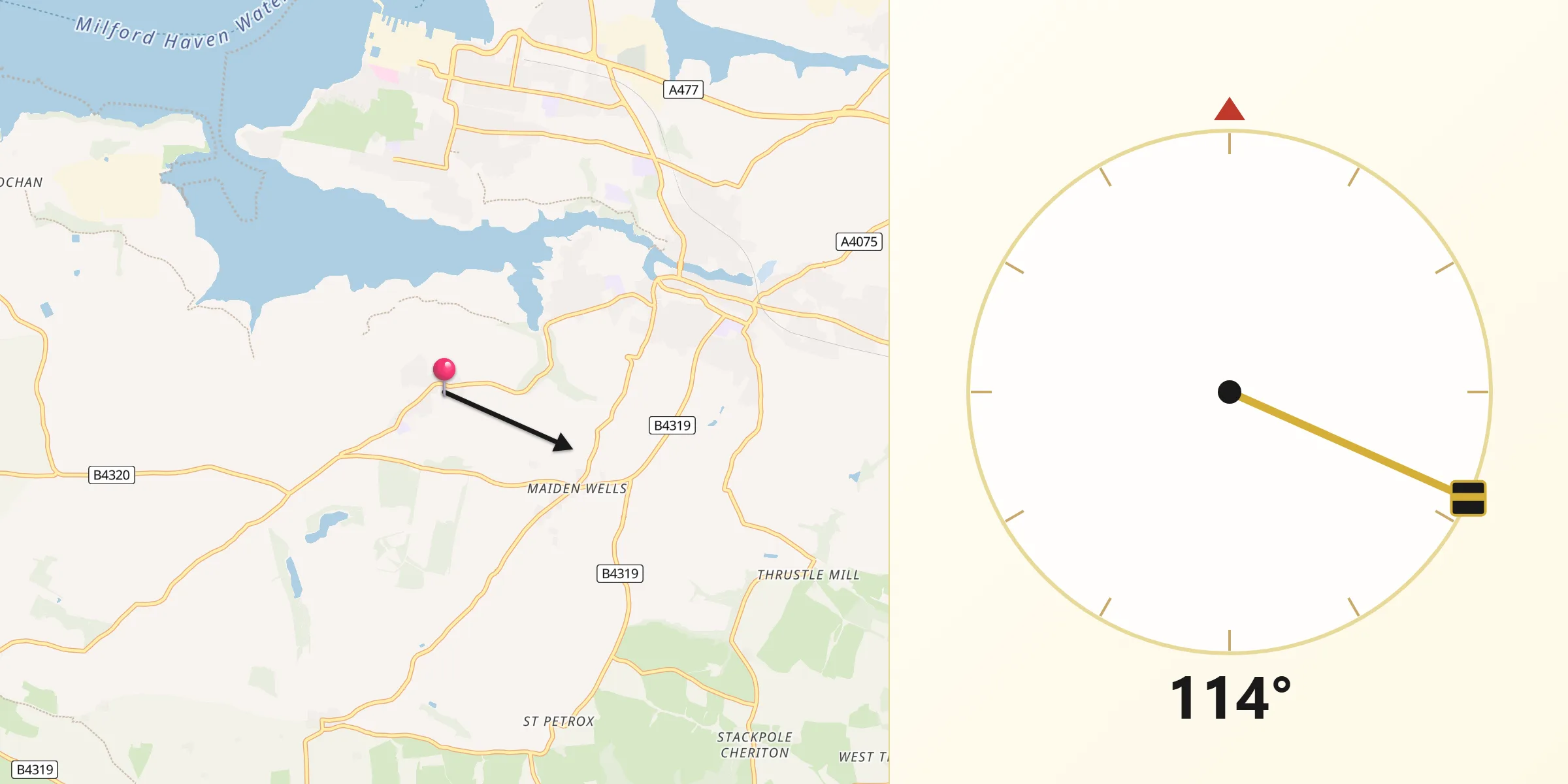Qibla Direction from Hundleton