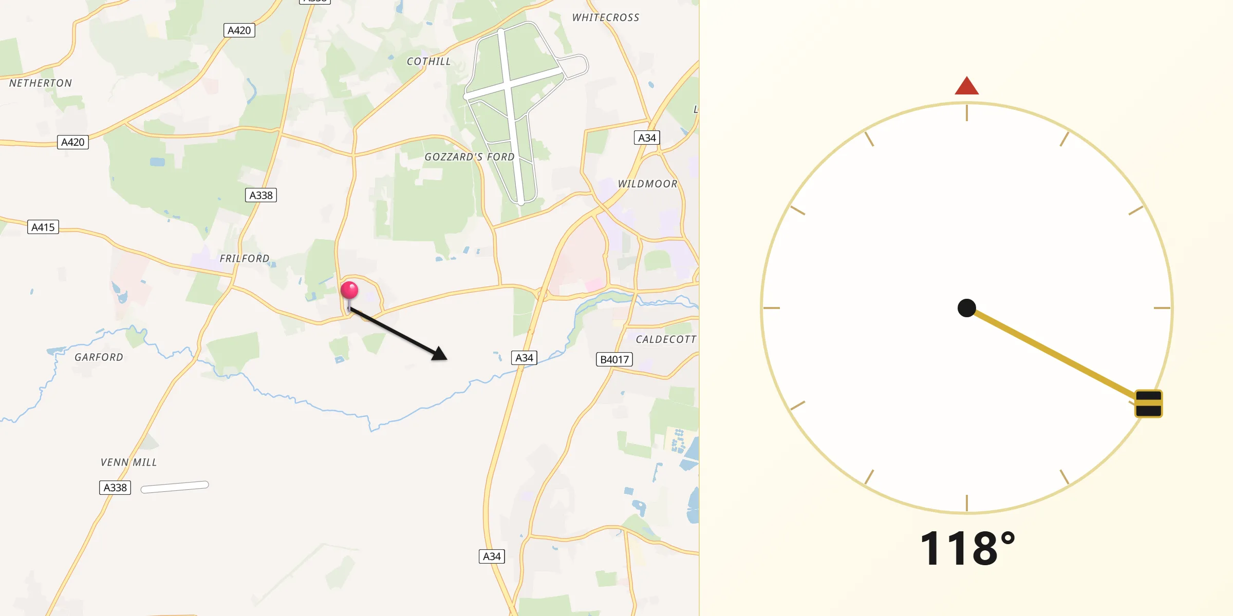 Qibla Direction from Marcham