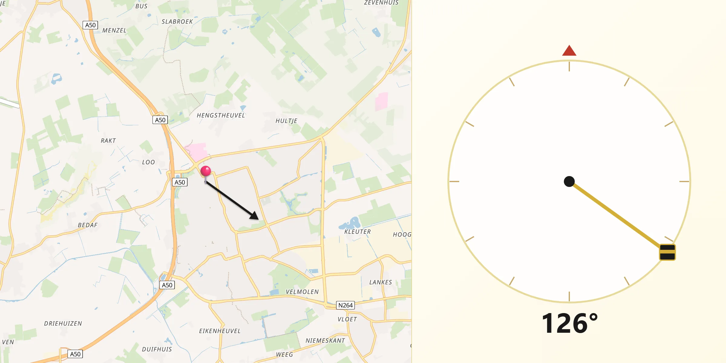 Qibla Richting vanaf Bitswijk