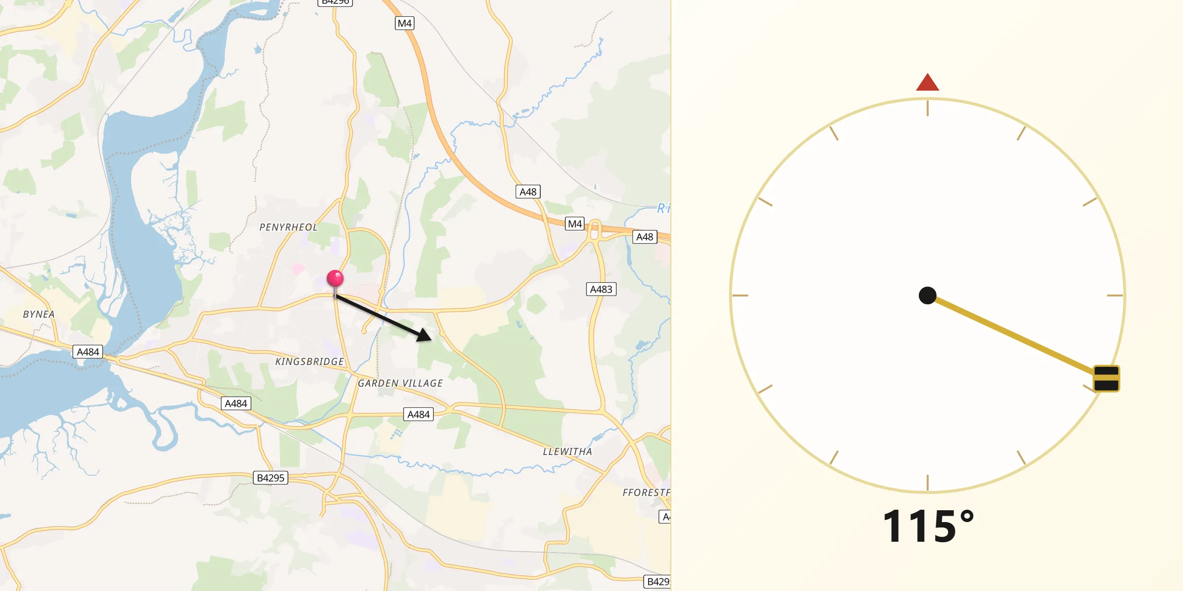 Qibla Direction from Gorseinon