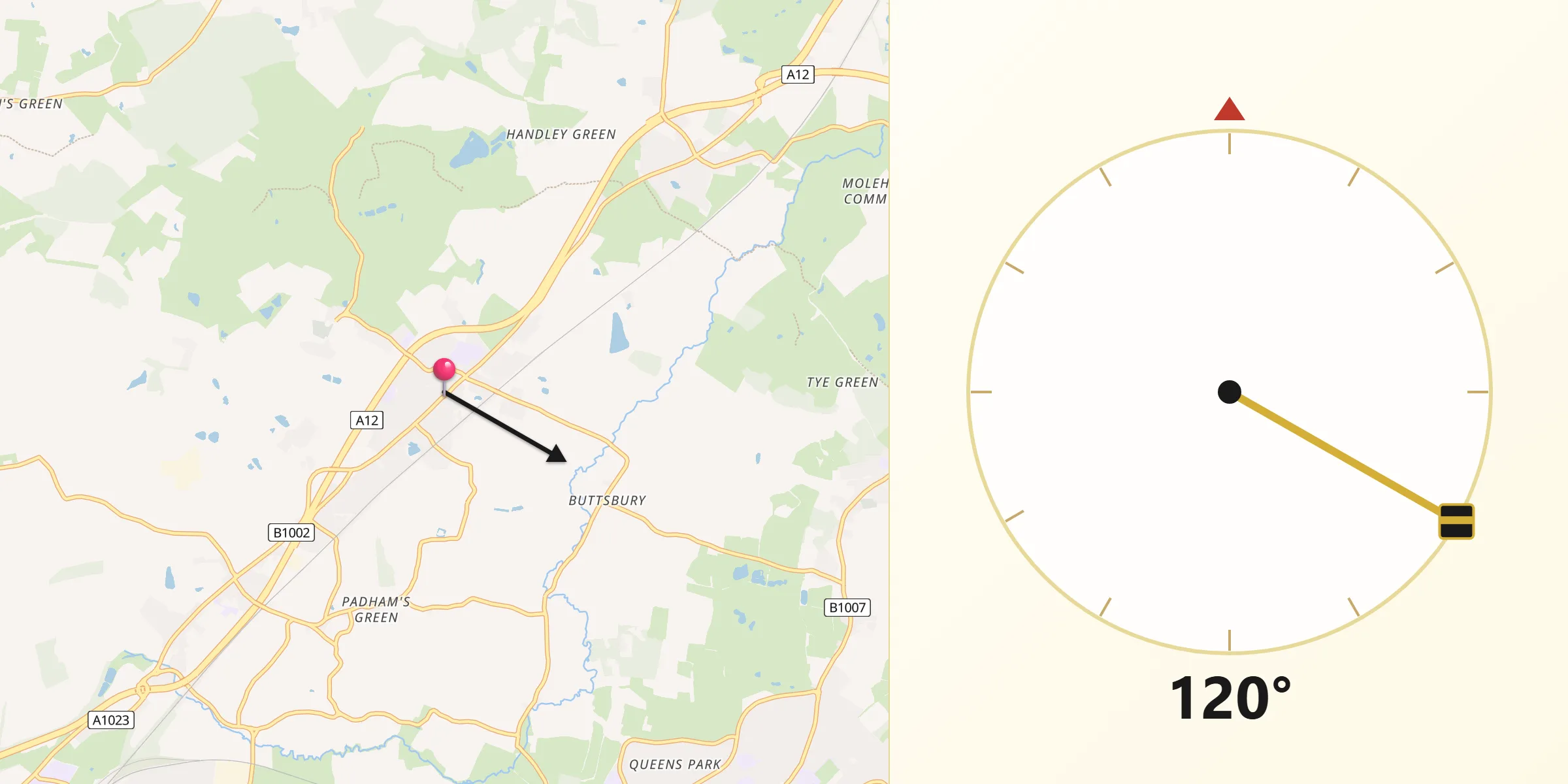 Qibla Direction from Ingatestone