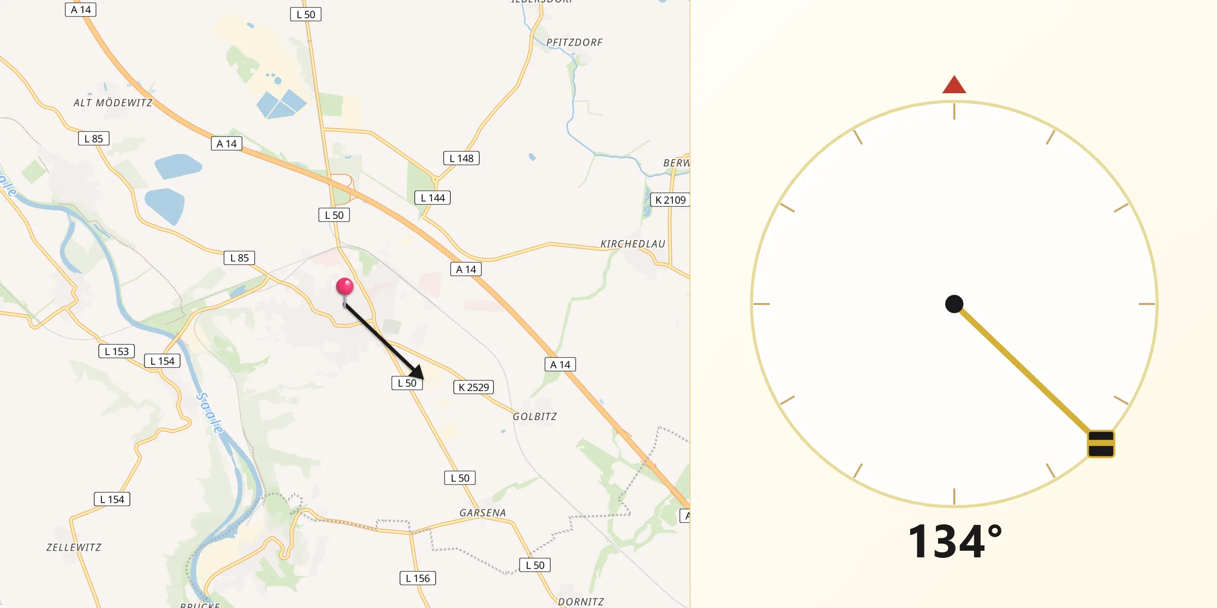 Qibla-Richtung von Könnern