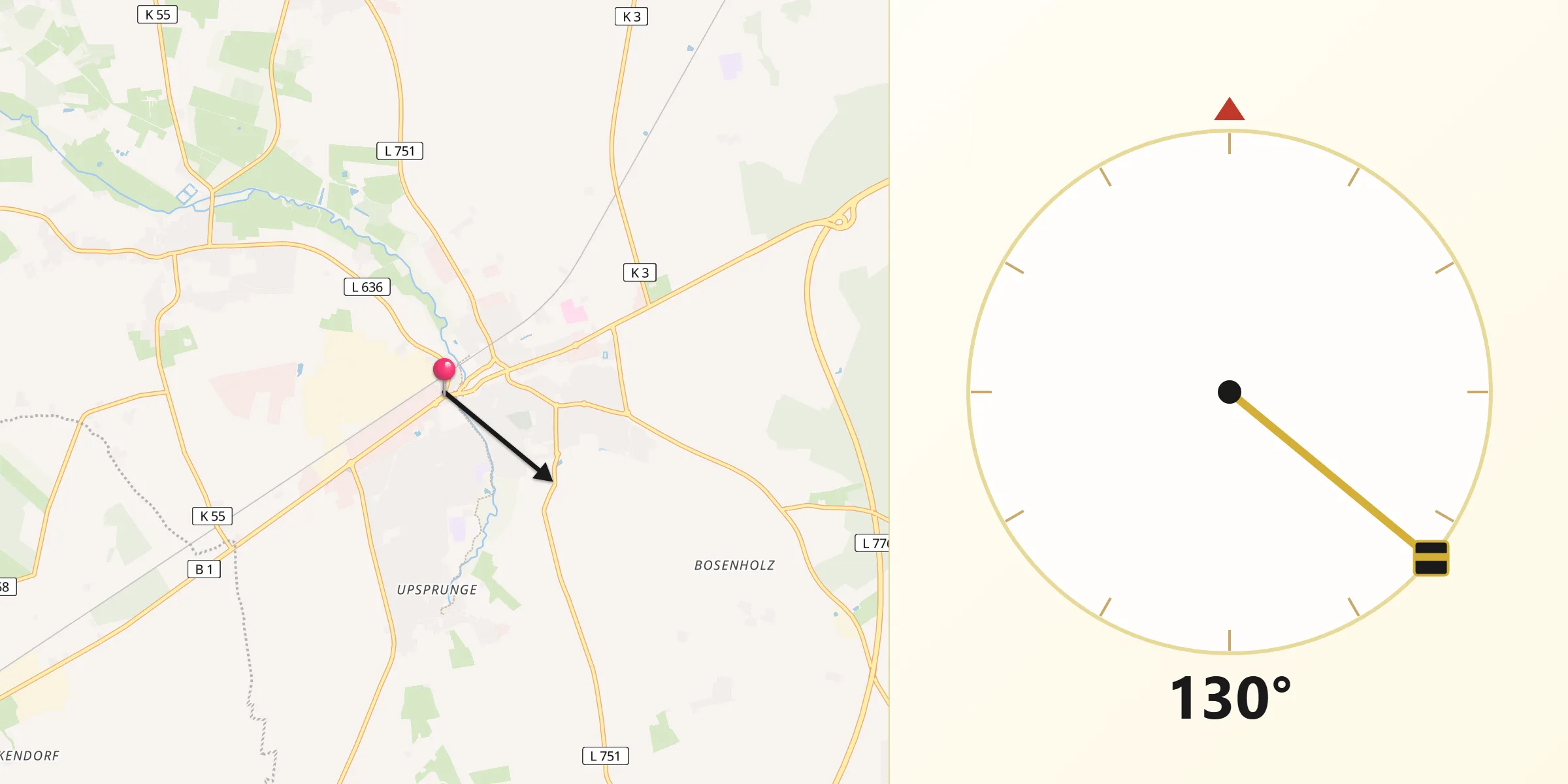 Qibla-Richtung von Salzkotten
